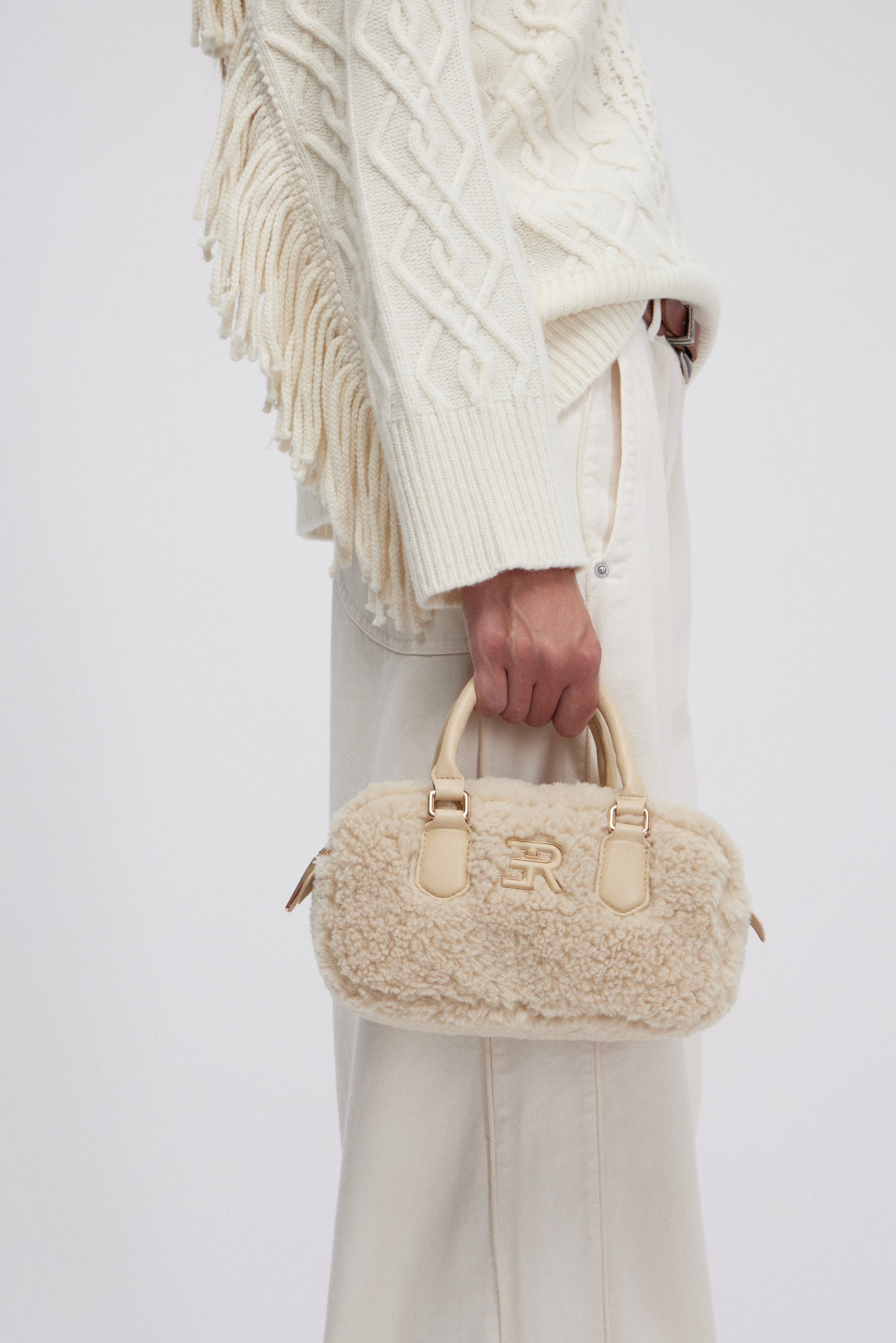 FAUX FUR MINI BOWLING BAG WITH LOGO