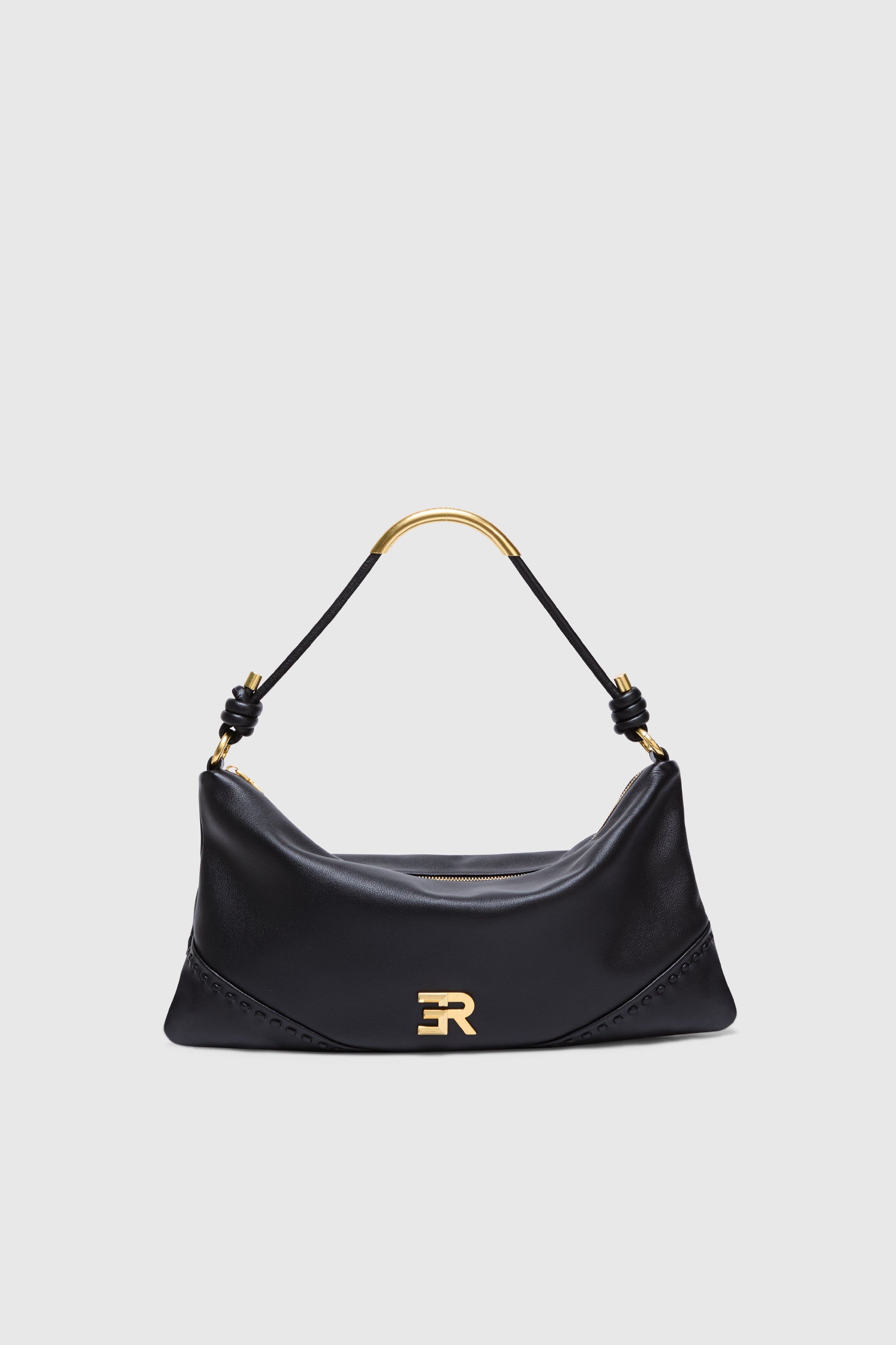 LEATHER HOBO BAG WITH GOLD LOGO
