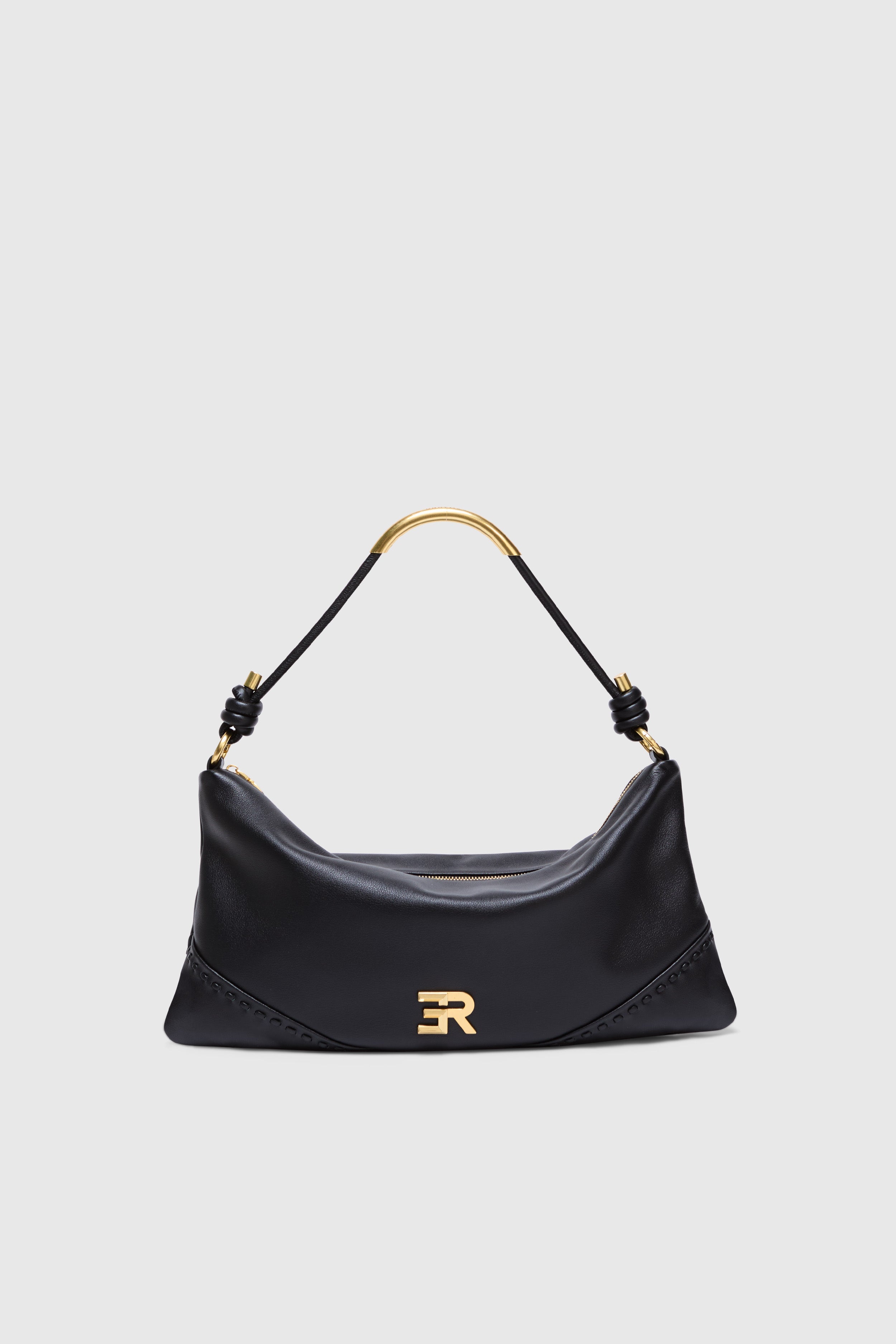 LEATHER HOBO BAG WITH GOLD LOGO