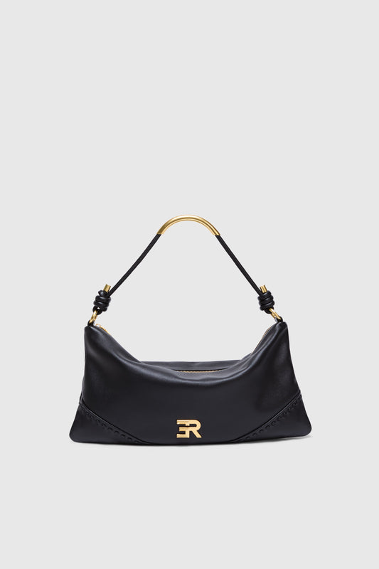 BORSA HOBO MEDIA IN VERA PELLE CON LOGO ORO