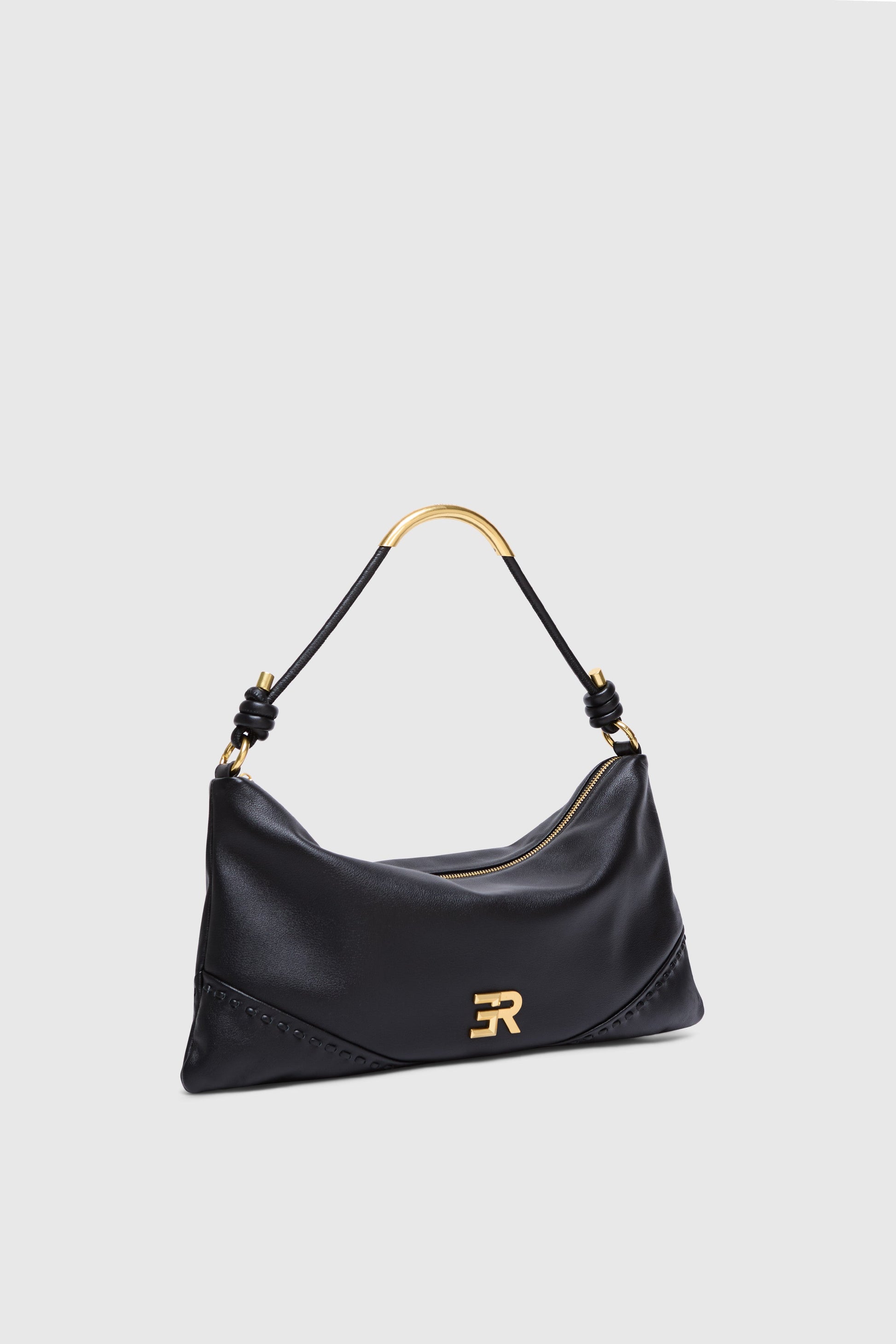 LEATHER HOBO BAG WITH GOLD LOGO