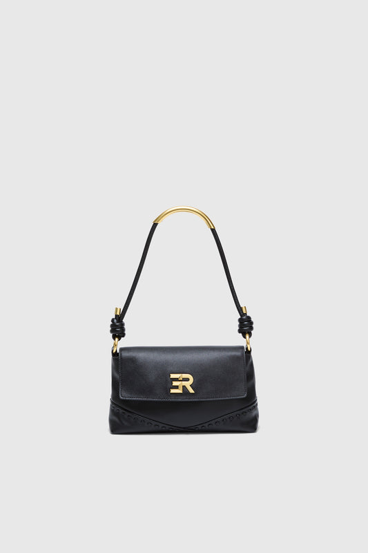 BORSA CON PATTINA IN VERA PELLE CON LOGO ORO