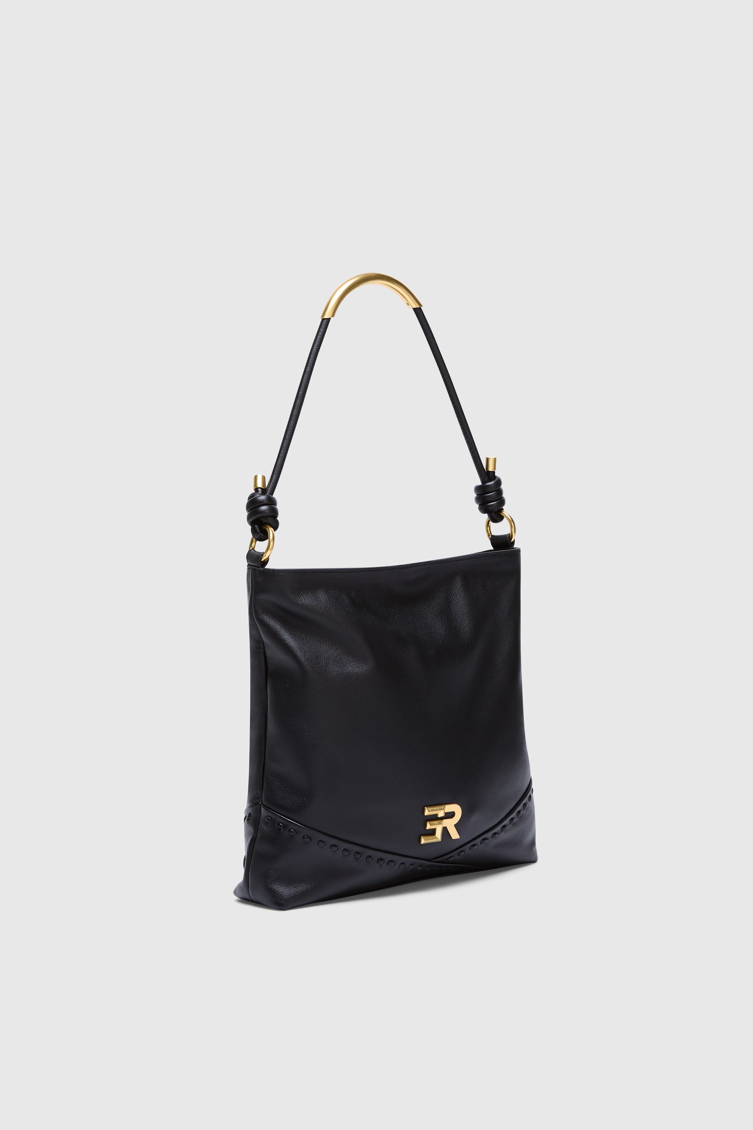 BORSA HOBO GRANDE IN VERA PELLE CON LOGO ORO