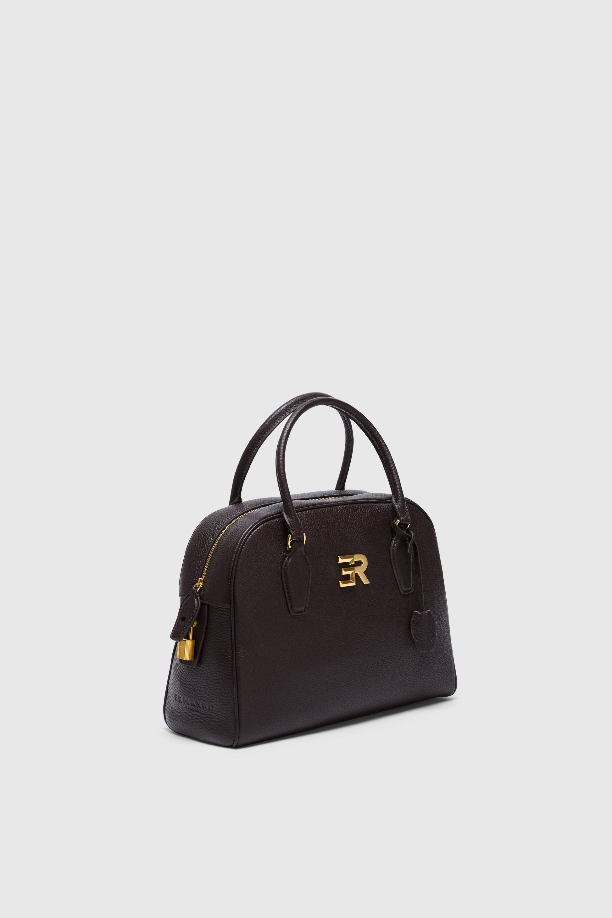 BOWLING BAG IN TEXTURED LEATHER WITH GOLD LOGO