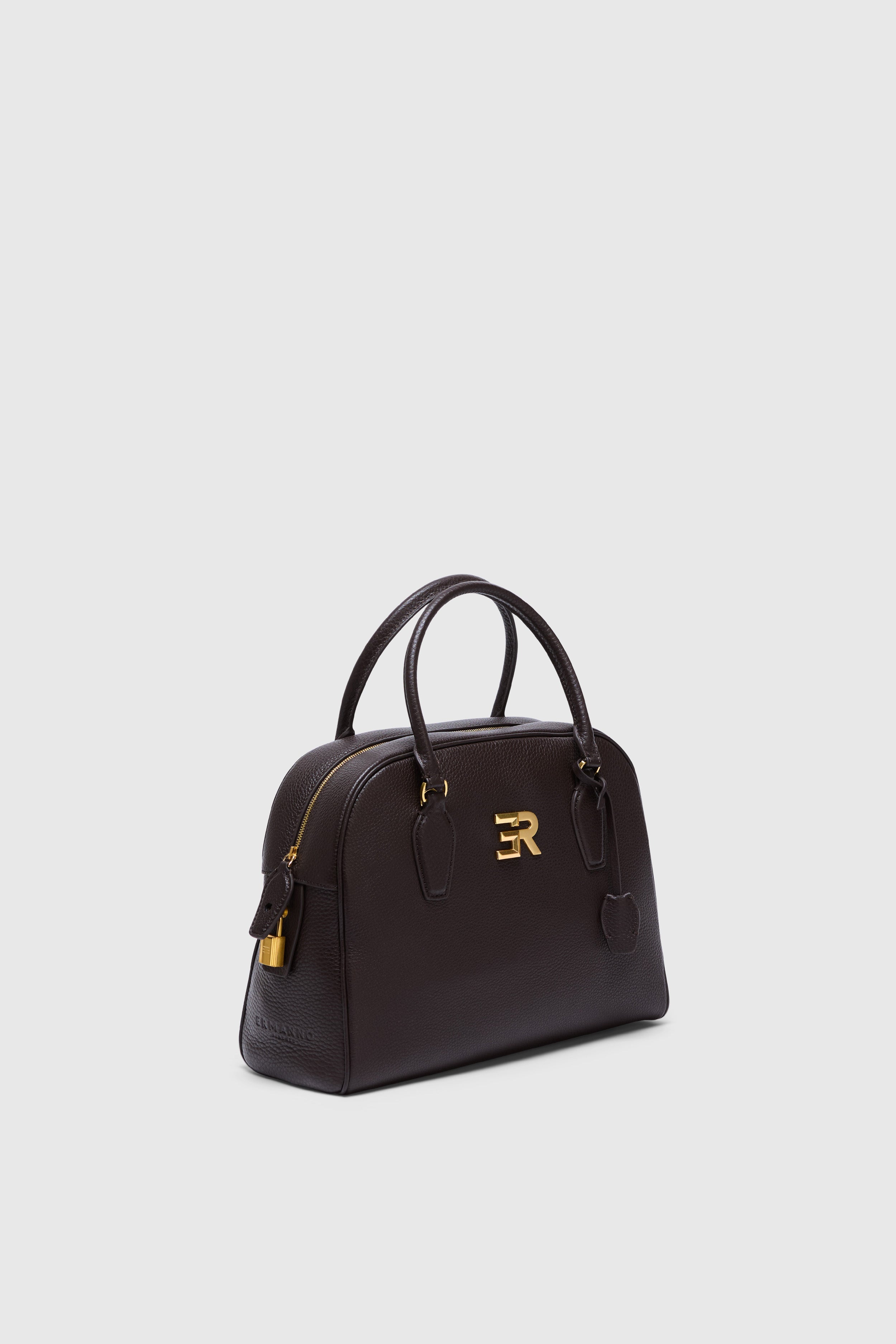BOWLING BAG IN TEXTURED LEATHER WITH GOLD LOGO
