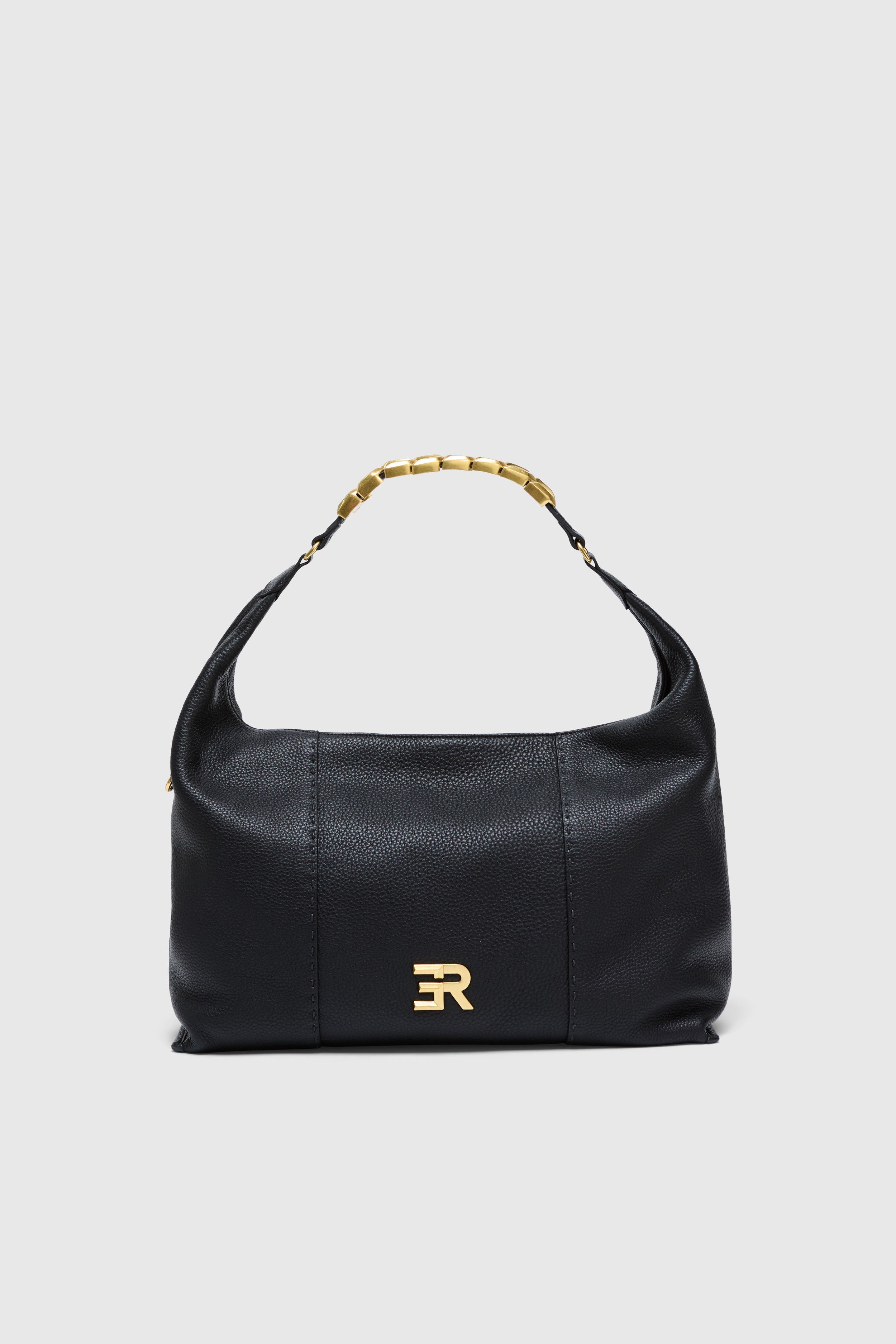 BORSA TOTE IN PELLE MARTELLATA CON CATENA E LOGO ORO