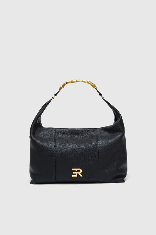 BORSA TOTE IN PELLE MARTELLATA CON CATENA E LOGO ORO