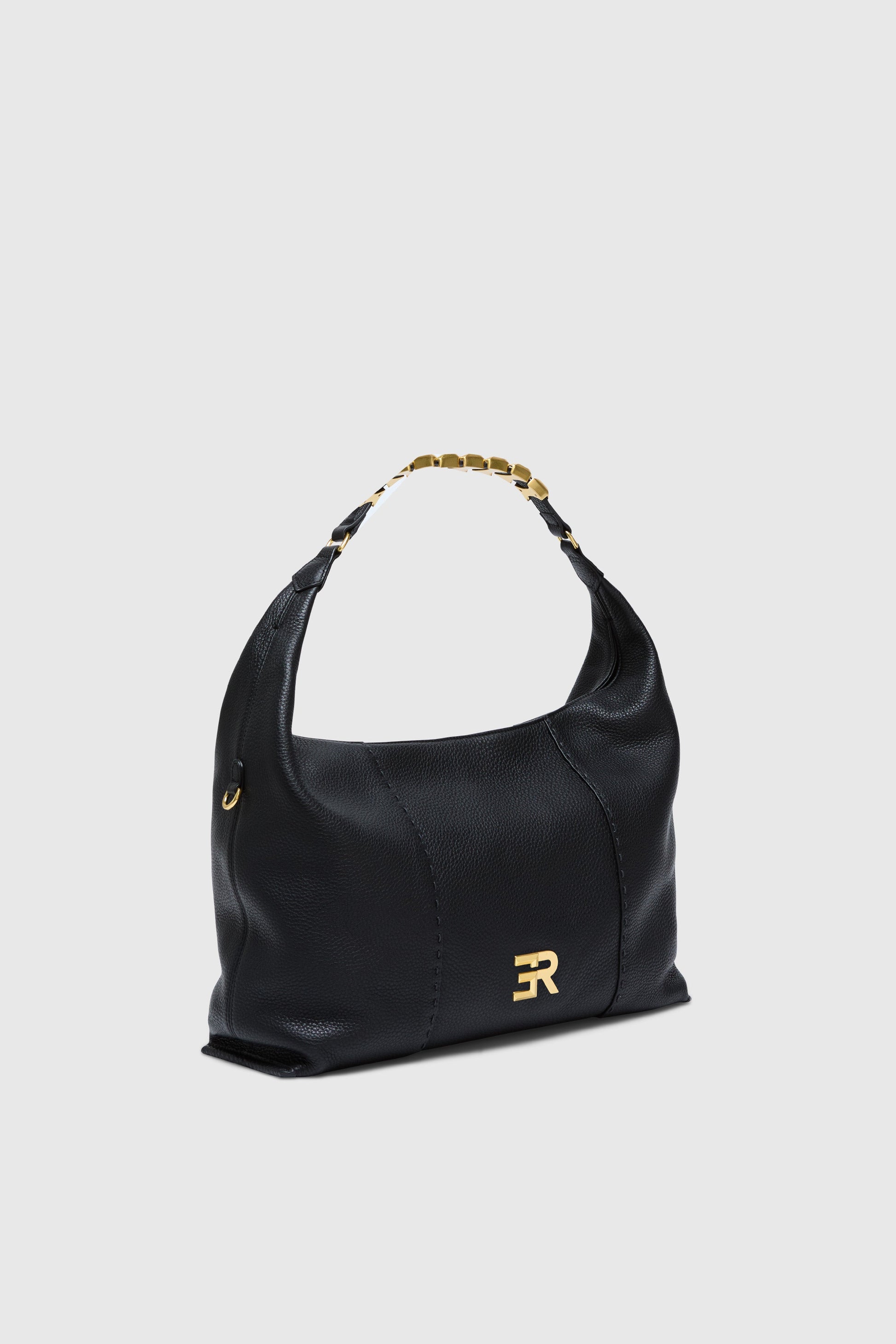BORSA TOTE IN PELLE MARTELLATA CON CATENA E LOGO ORO