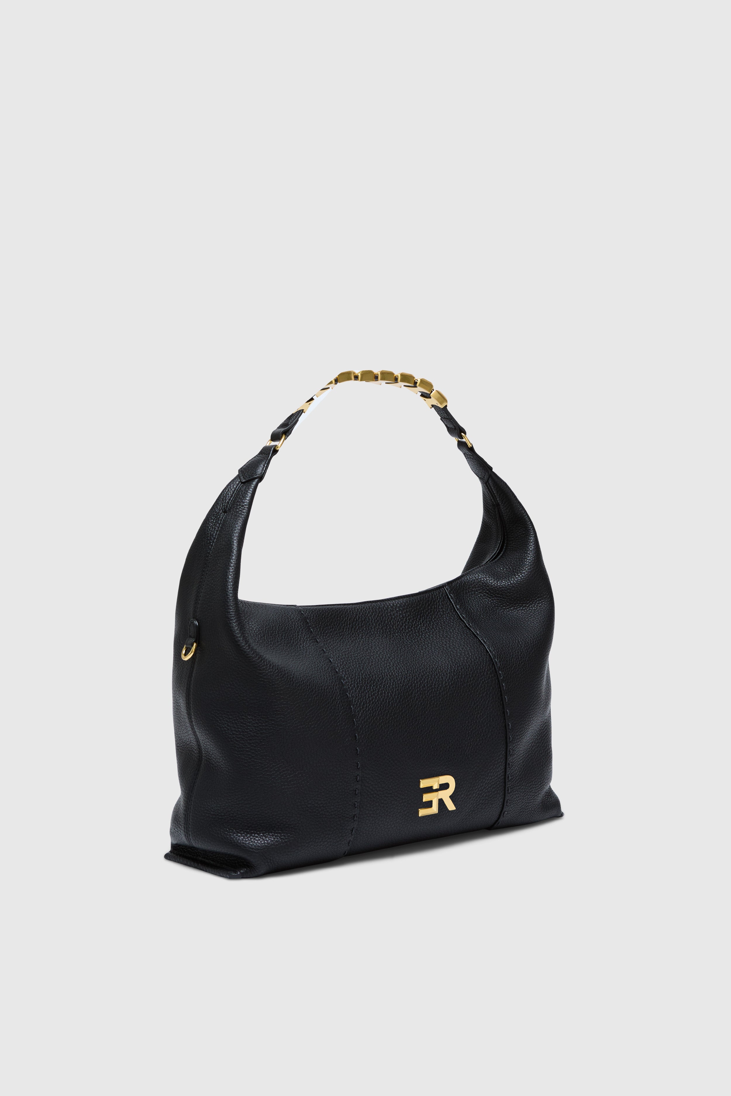 BORSA TOTE IN PELLE MARTELLATA CON CATENA E LOGO ORO