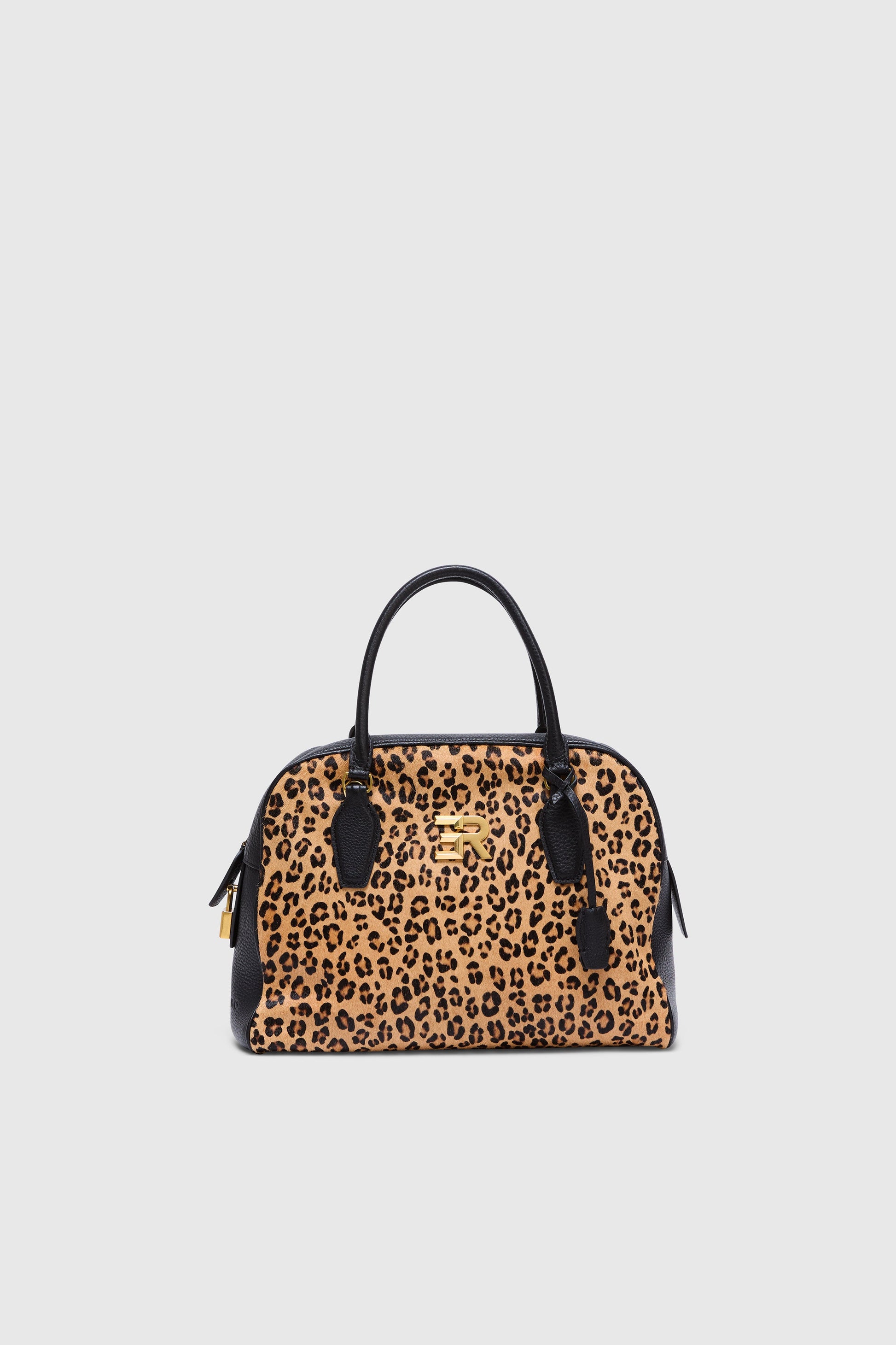 BOWLING TEXTURED LEATHER BAG WITH ANIMAL-PRINT AND GOLD LOGO