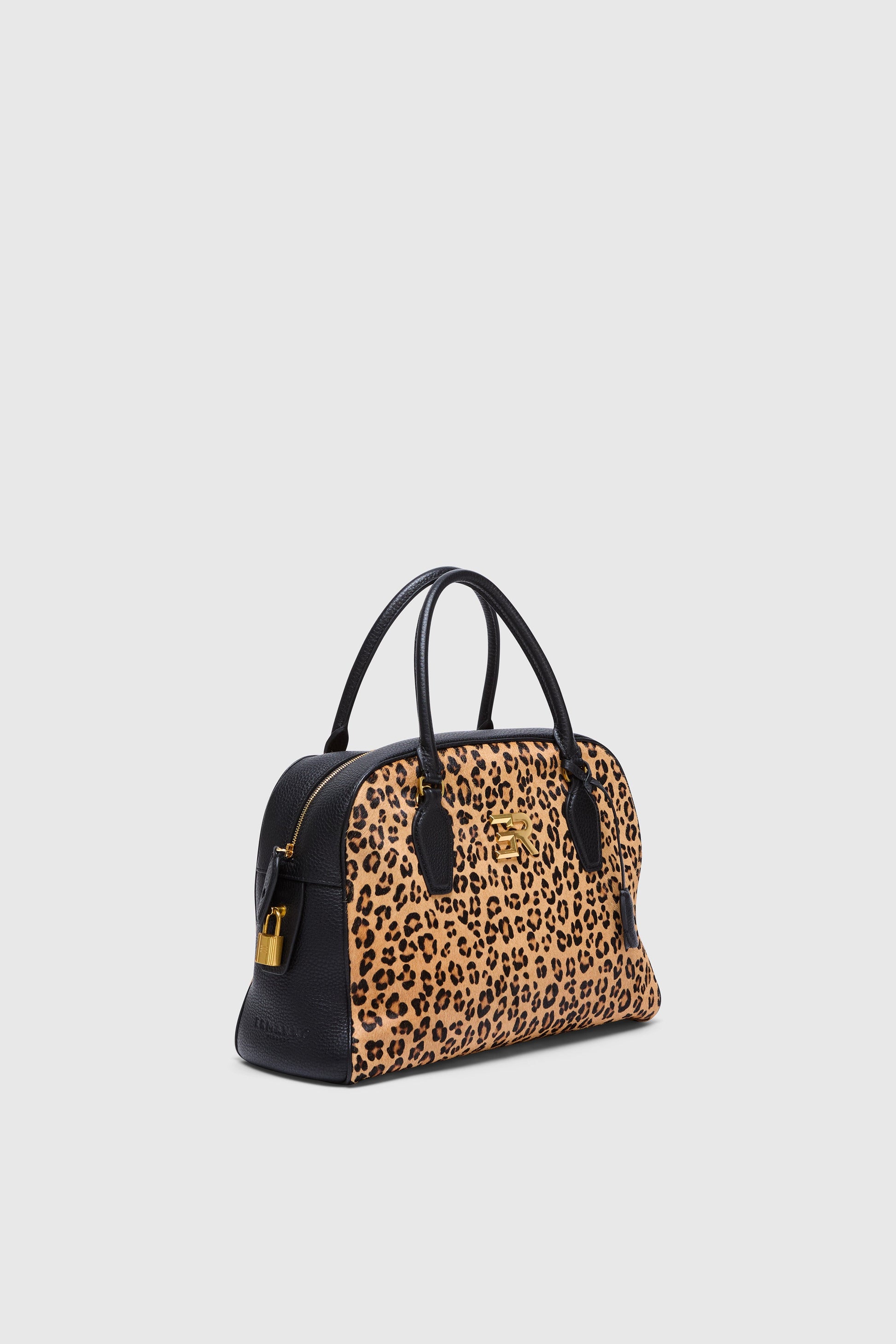 BOWLING TEXTURED LEATHER BAG WITH ANIMAL-PRINT AND GOLD LOGO