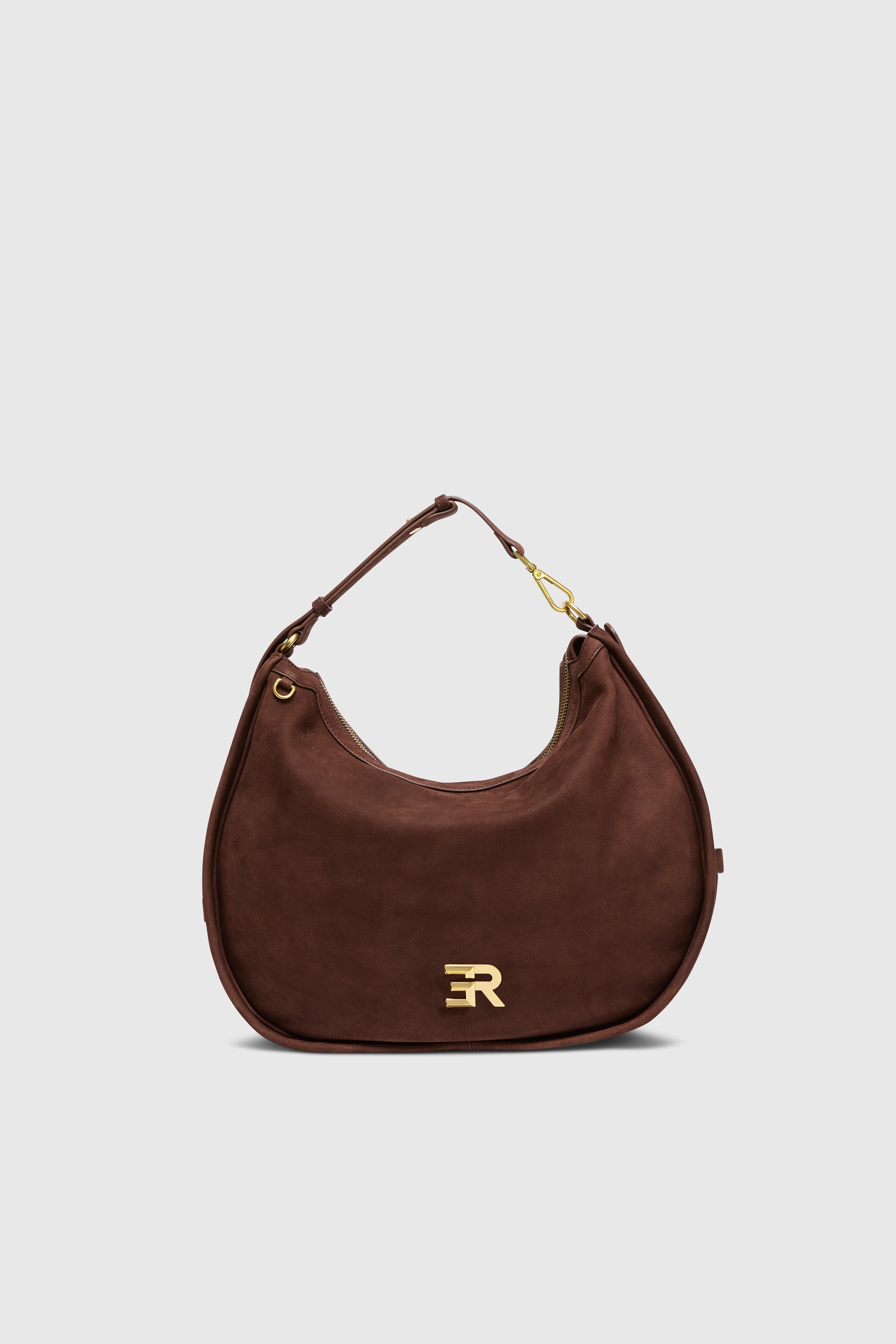 HOBO BAG IN TAN SUEDE WITH GOLD LOGO