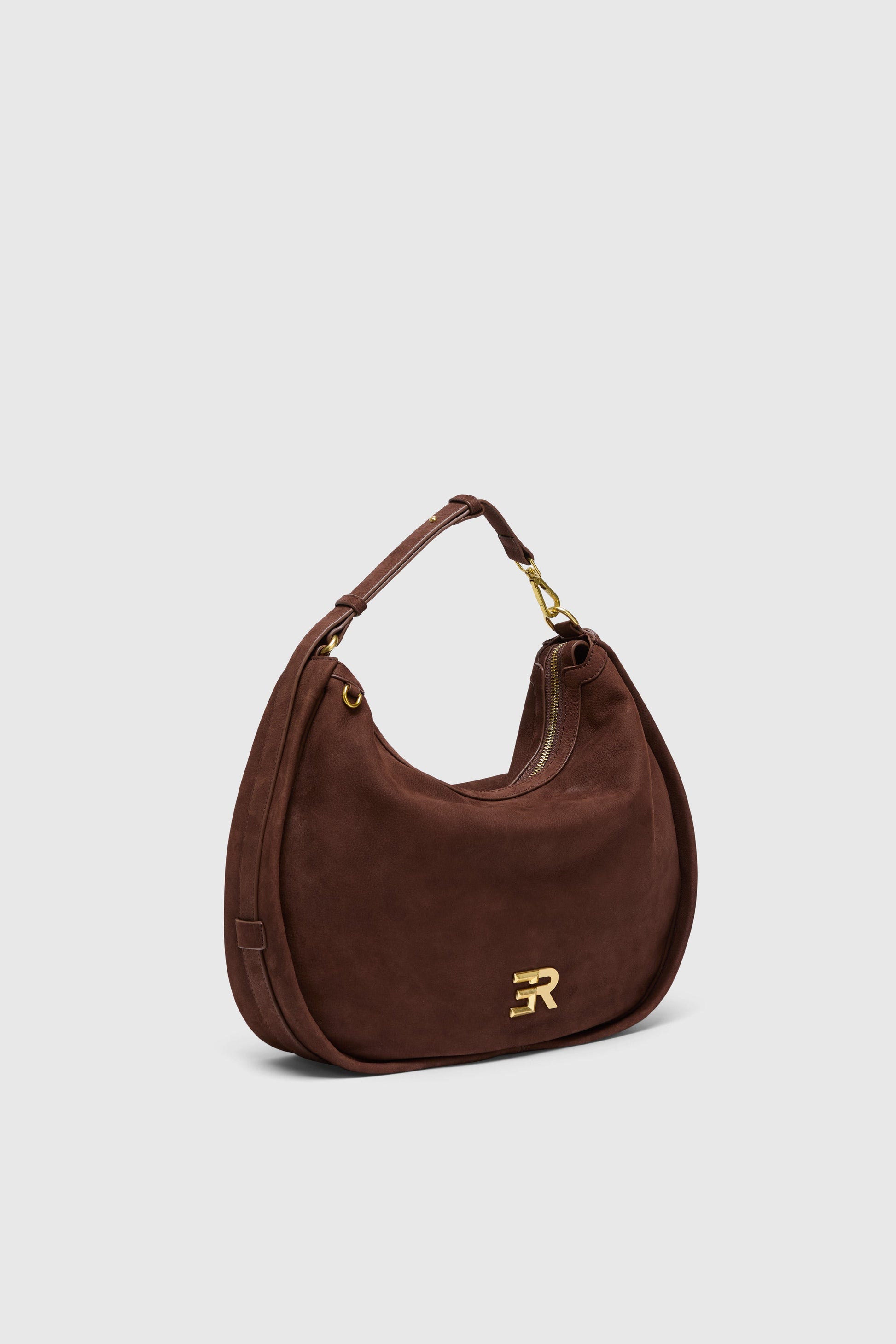 HOBO BAG IN TAN SUEDE WITH GOLD LOGO