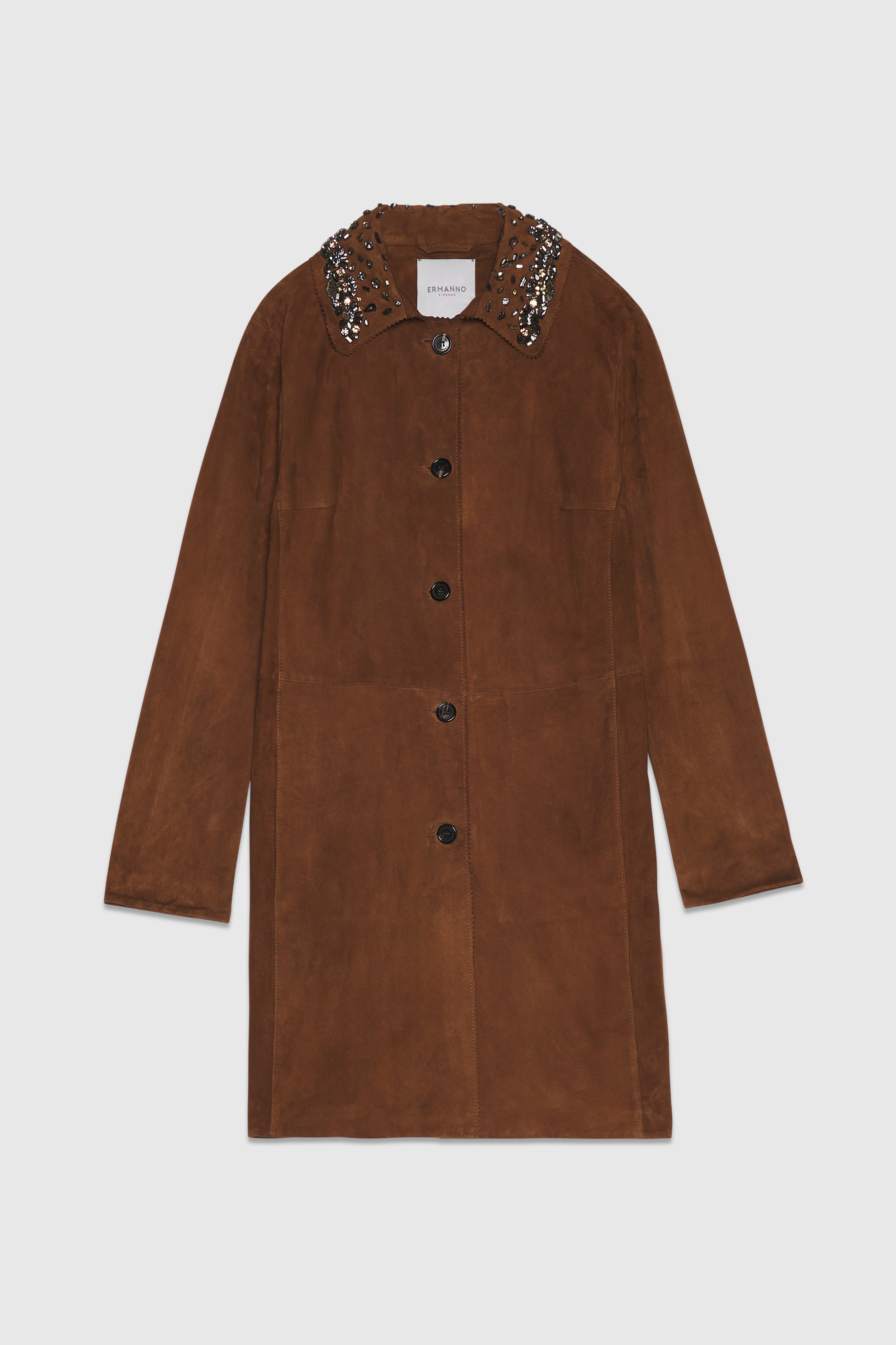 CAPPOTTO IN CAMOSCIO CON COLLO GIOIELLO