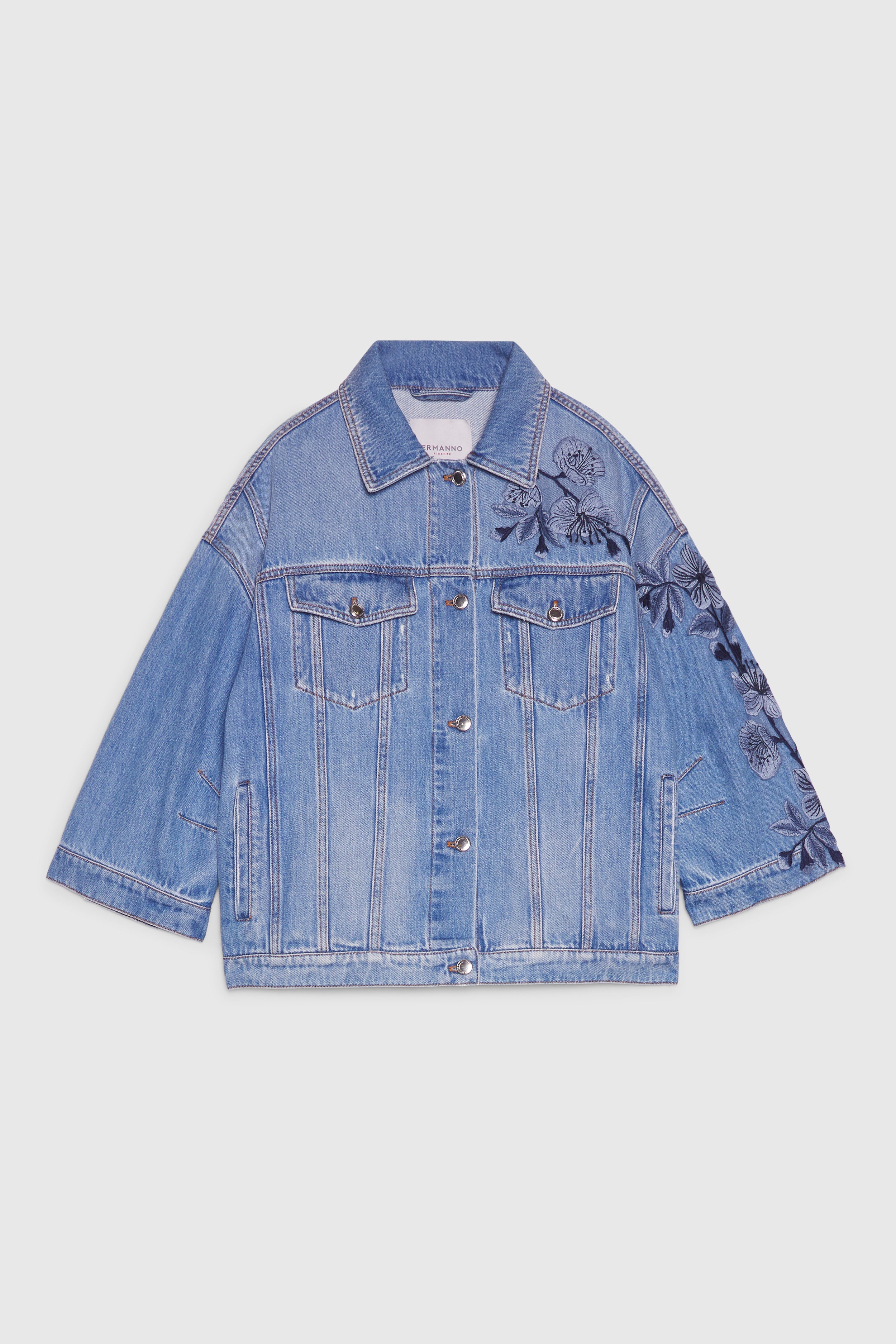 VESTE OVER EN DENIM AVEC FLEURS BRODĖS 