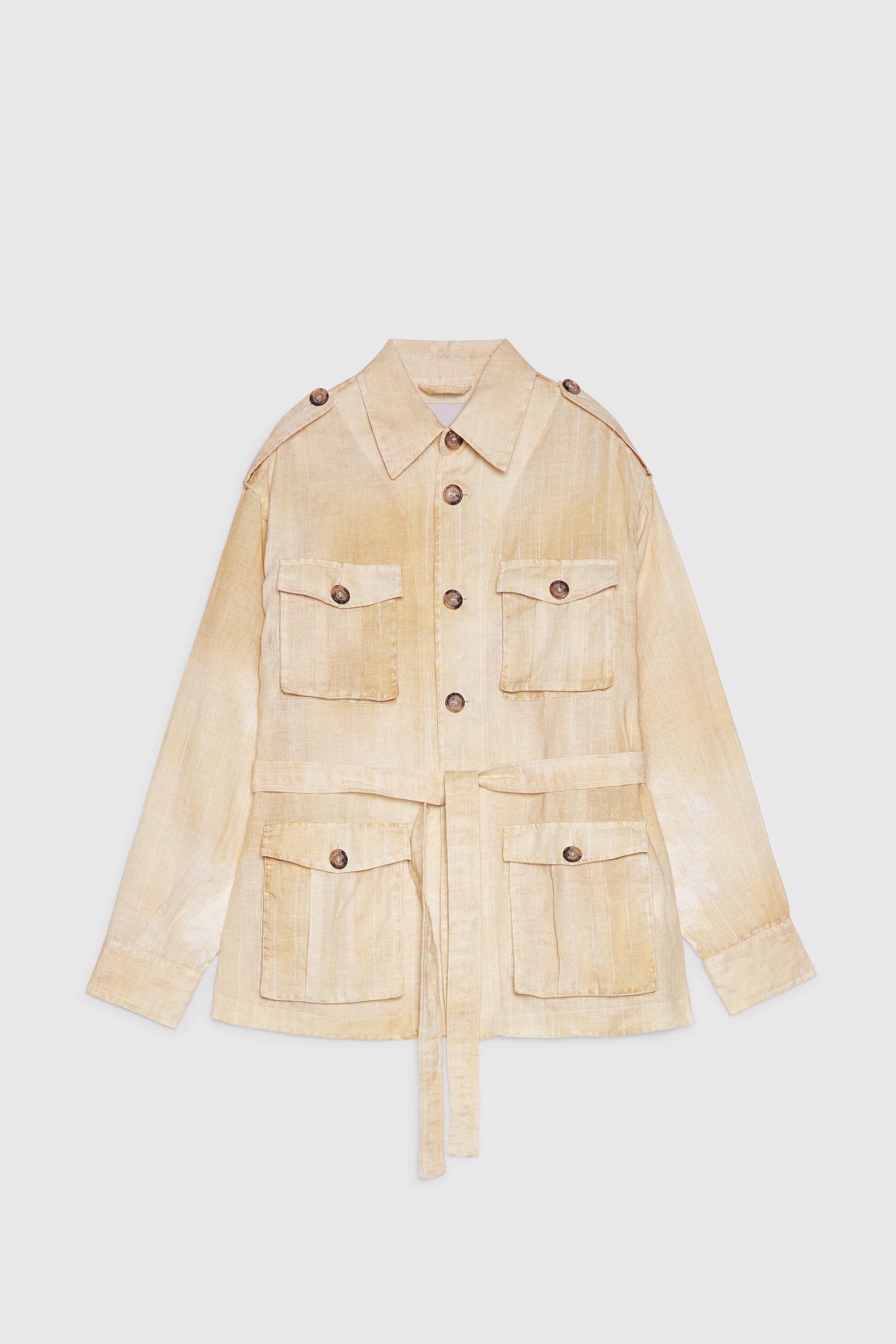 SAHARIANA IN LINO CON STAMPA SFUMATA FLOREALE