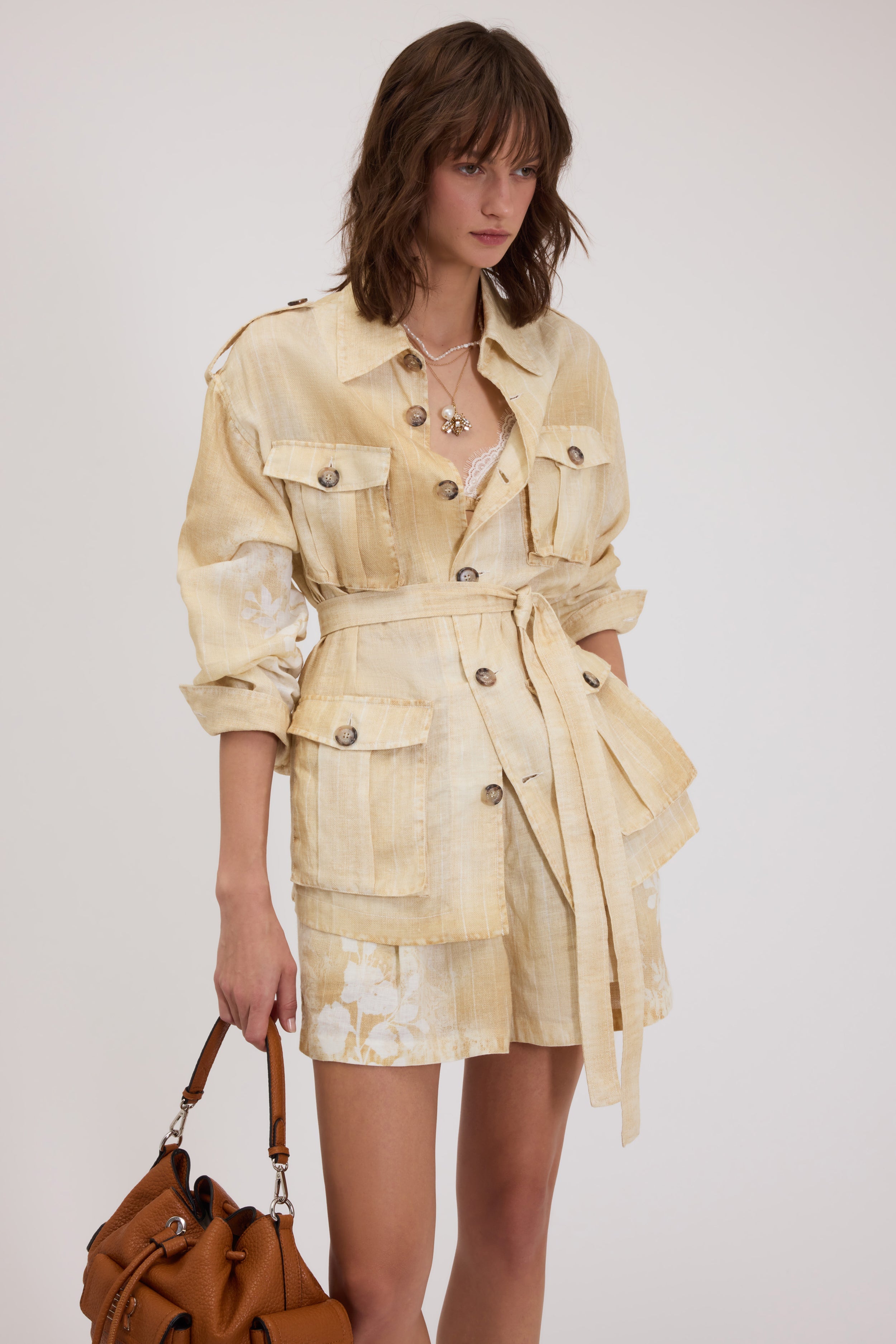 SAHARIANA LINEN JACKET WITH FLORAL GRADIENT PRINT – ERMANNO FIRENZE