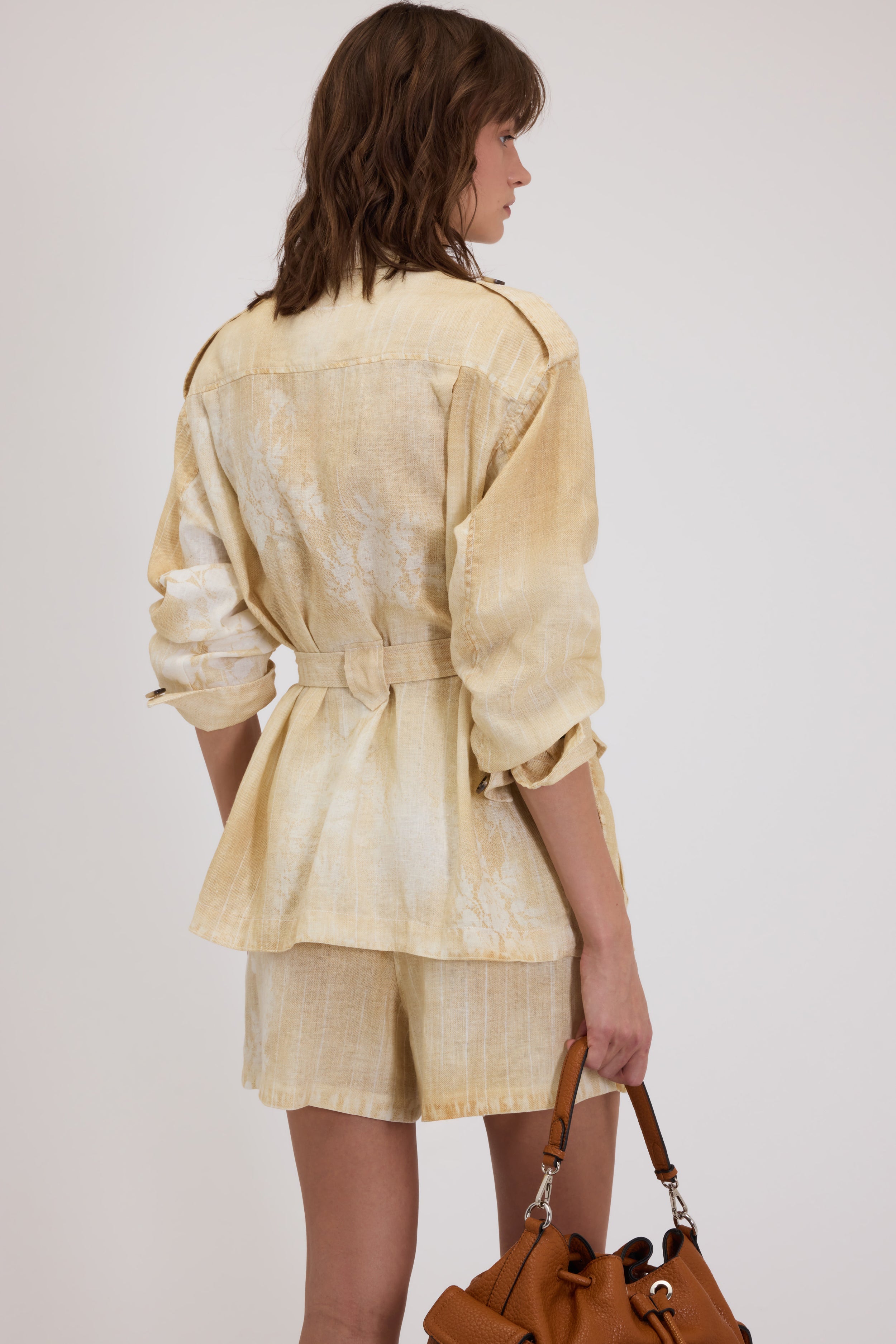 SAHARIANA IN LINO CON STAMPA SFUMATA FLOREALE