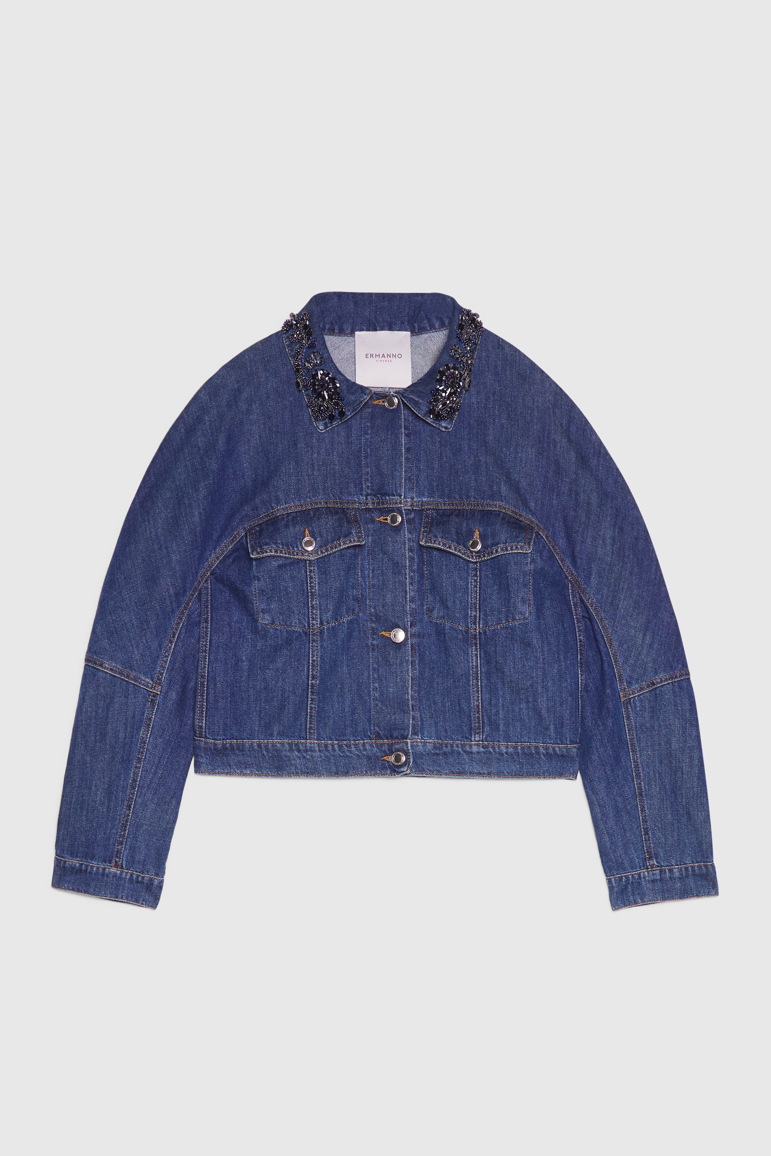 CROPPED DENIM JACKET WITH JEWEL COLLAR