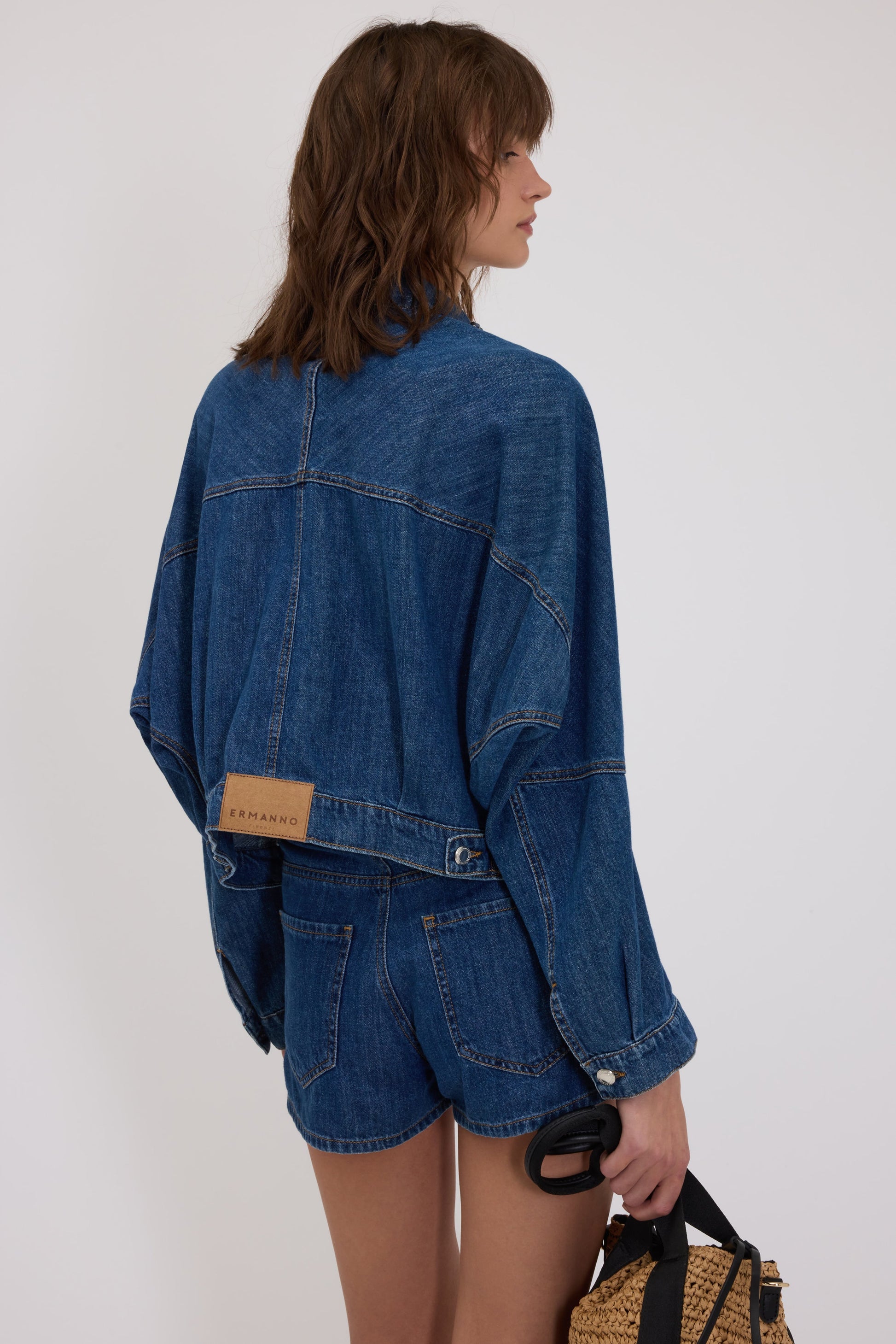 CROPPED DENIM JACKET WITH JEWEL COLLAR