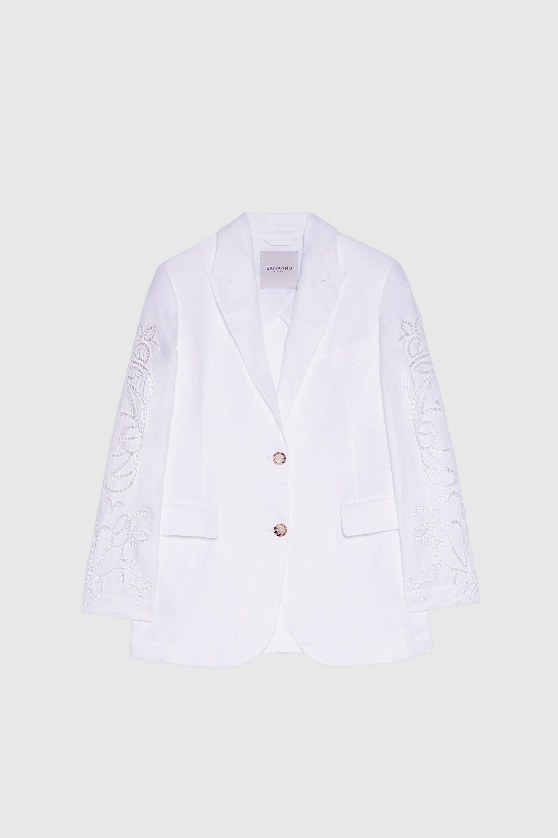 BLAZER SIMPLE BOUTTONAGE EN LIN AVEC BRODERIE ANGLAISE