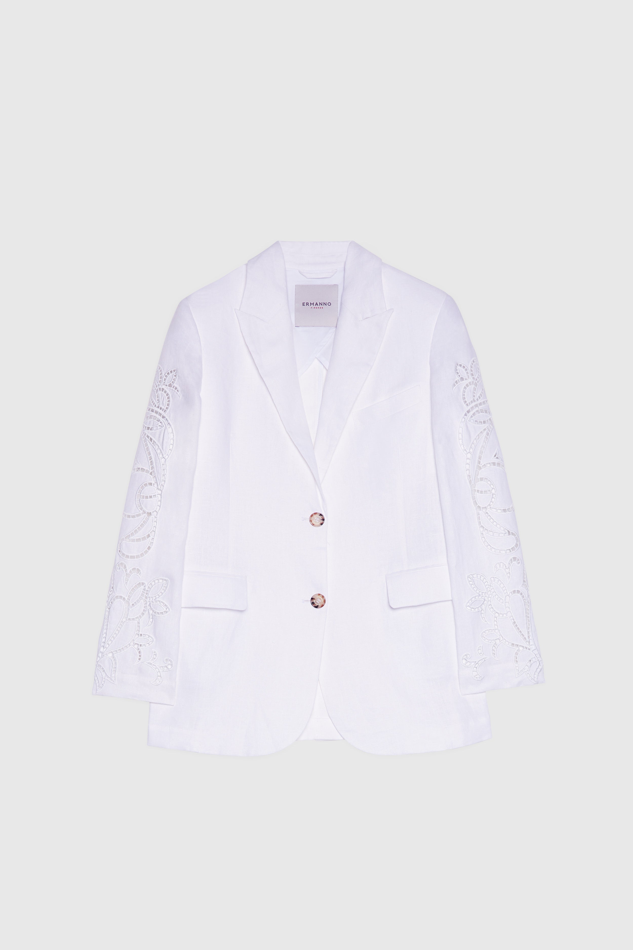 BLAZER SIMPLE BOUTTONAGE EN LIN AVEC BRODERIE ANGLAISE