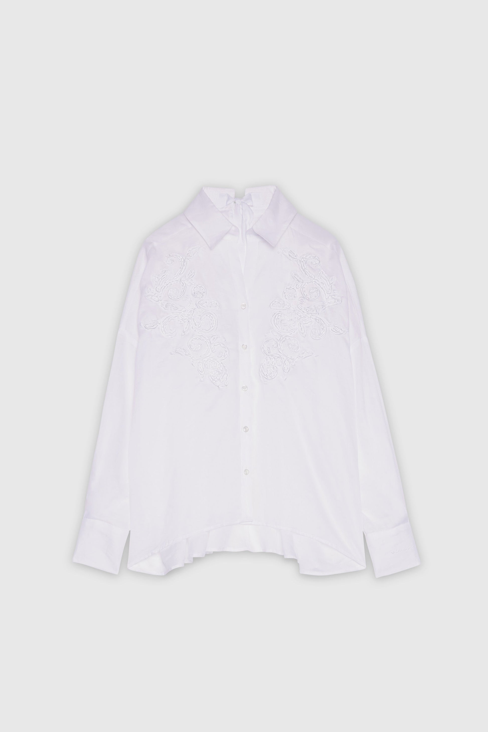 CAMICIA OVER IN RAMIÈ CON RICAMO CORNELY E FIOCCO DIETRO