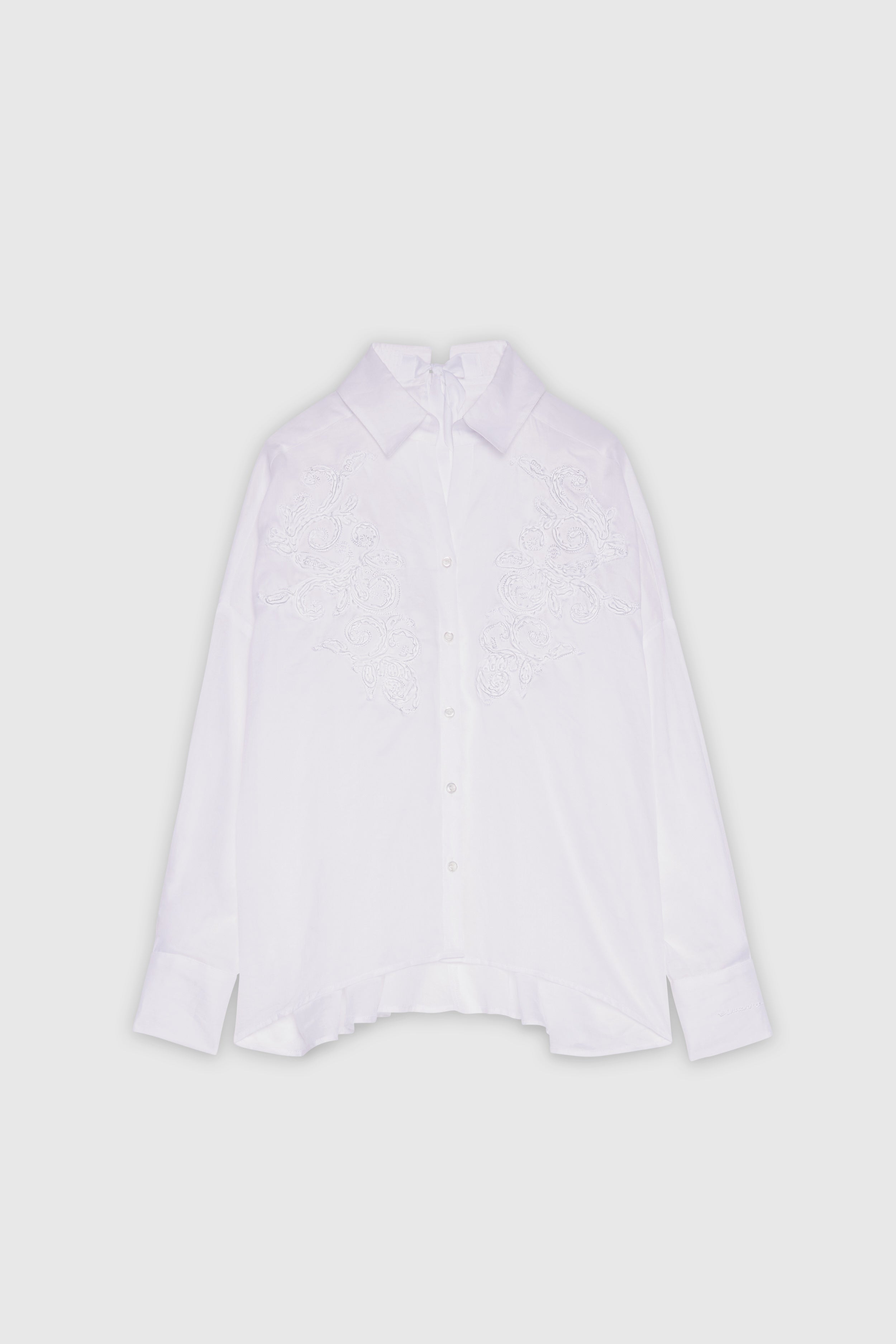 CAMICIA OVER IN RAMIÈ CON RICAMO CORNELY E FIOCCO DIETRO