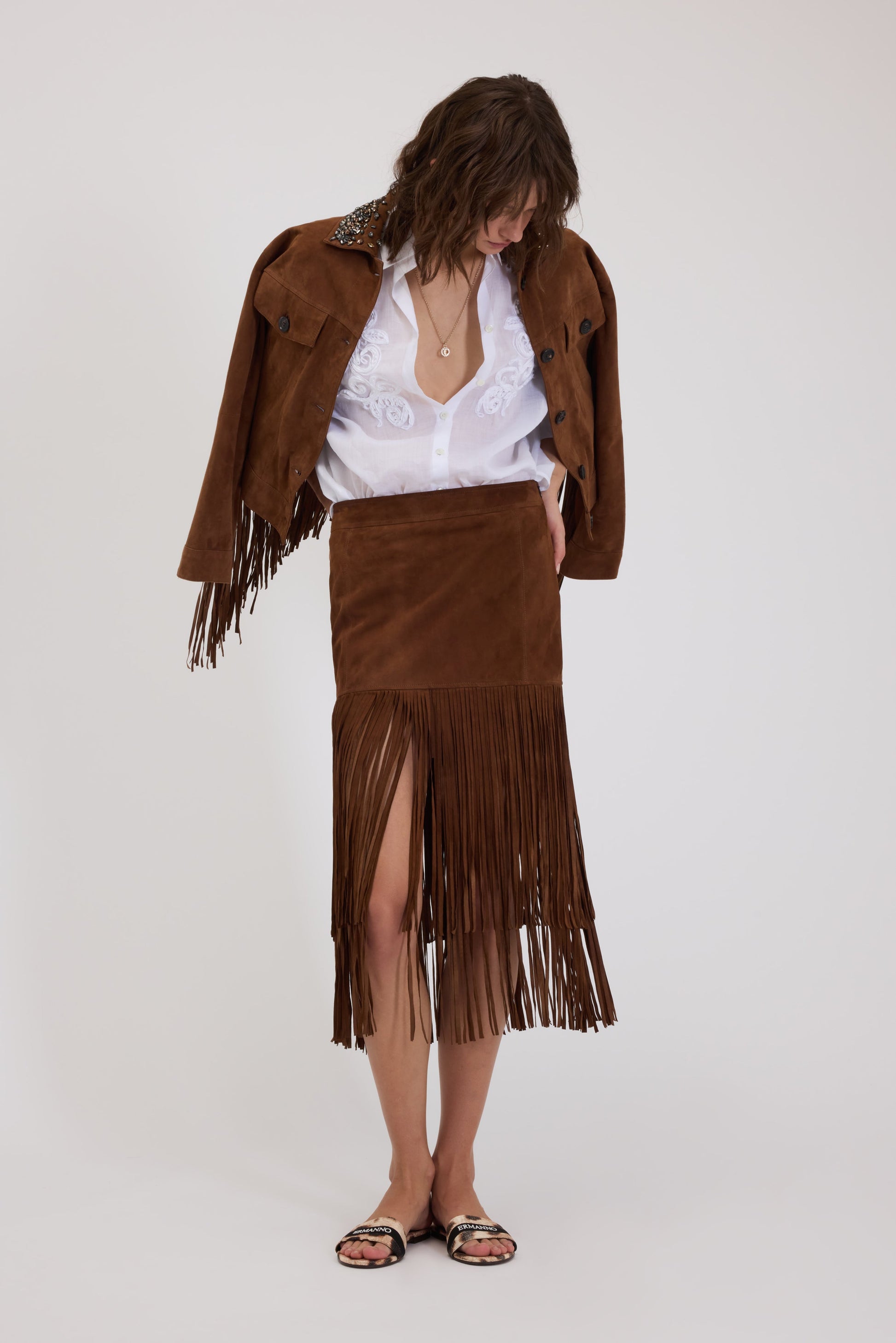 CAMICIA OVER IN RAMIÈ CON RICAMO CORNELY E FIOCCO DIETRO