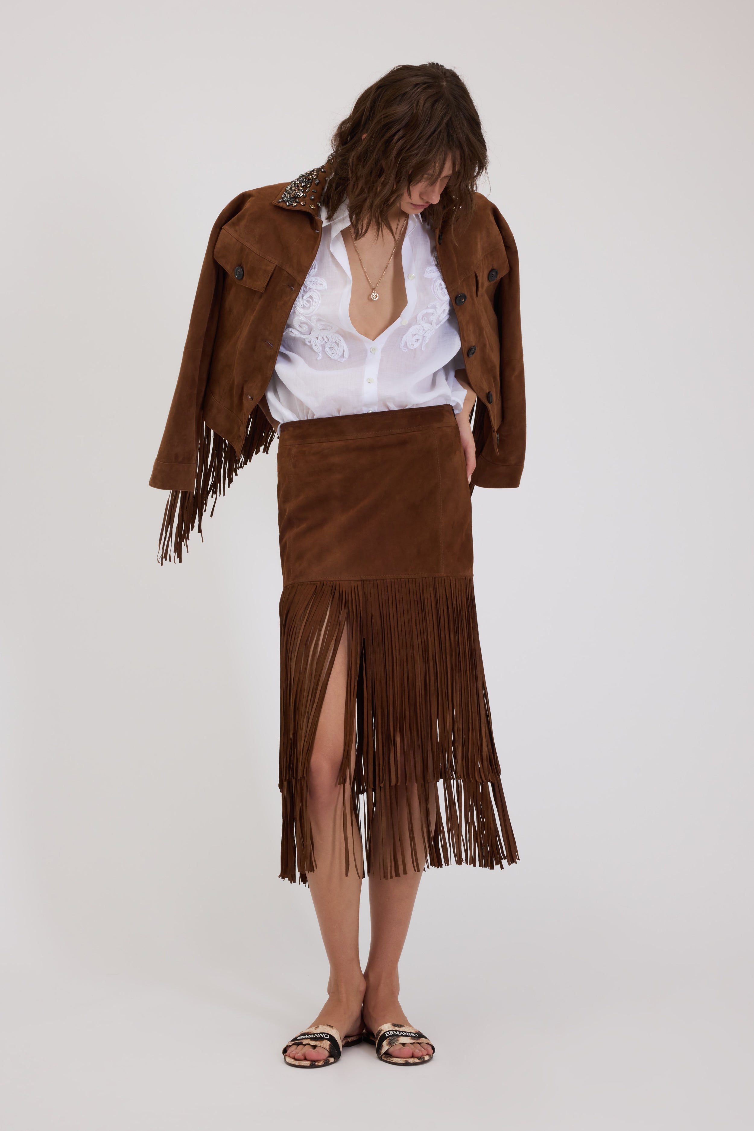 CAMICIA OVER IN RAMIÈ CON RICAMO CORNELY E FIOCCO DIETRO