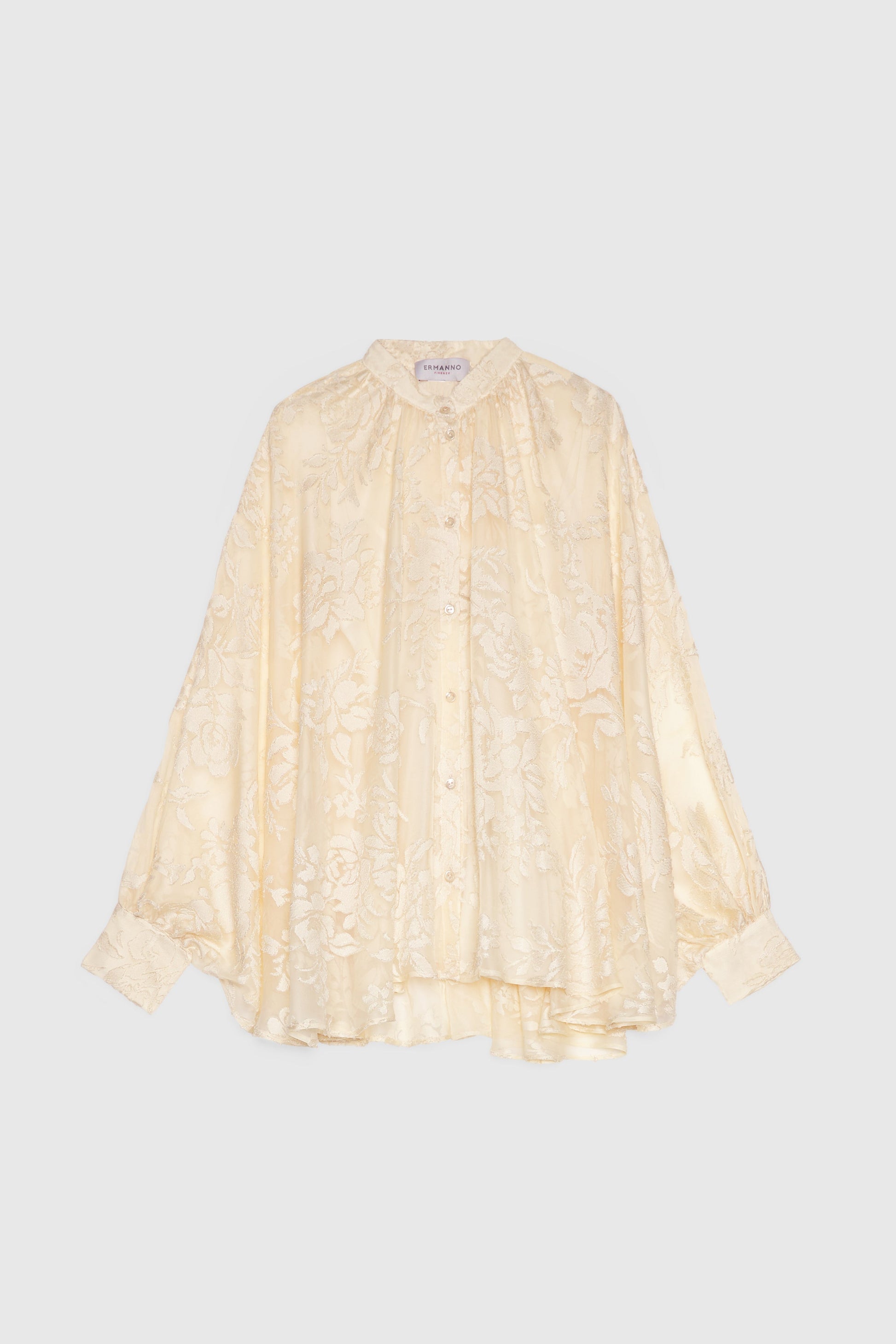 BLUSA AMPIA IN RASO DEVORÉ FLOREALE