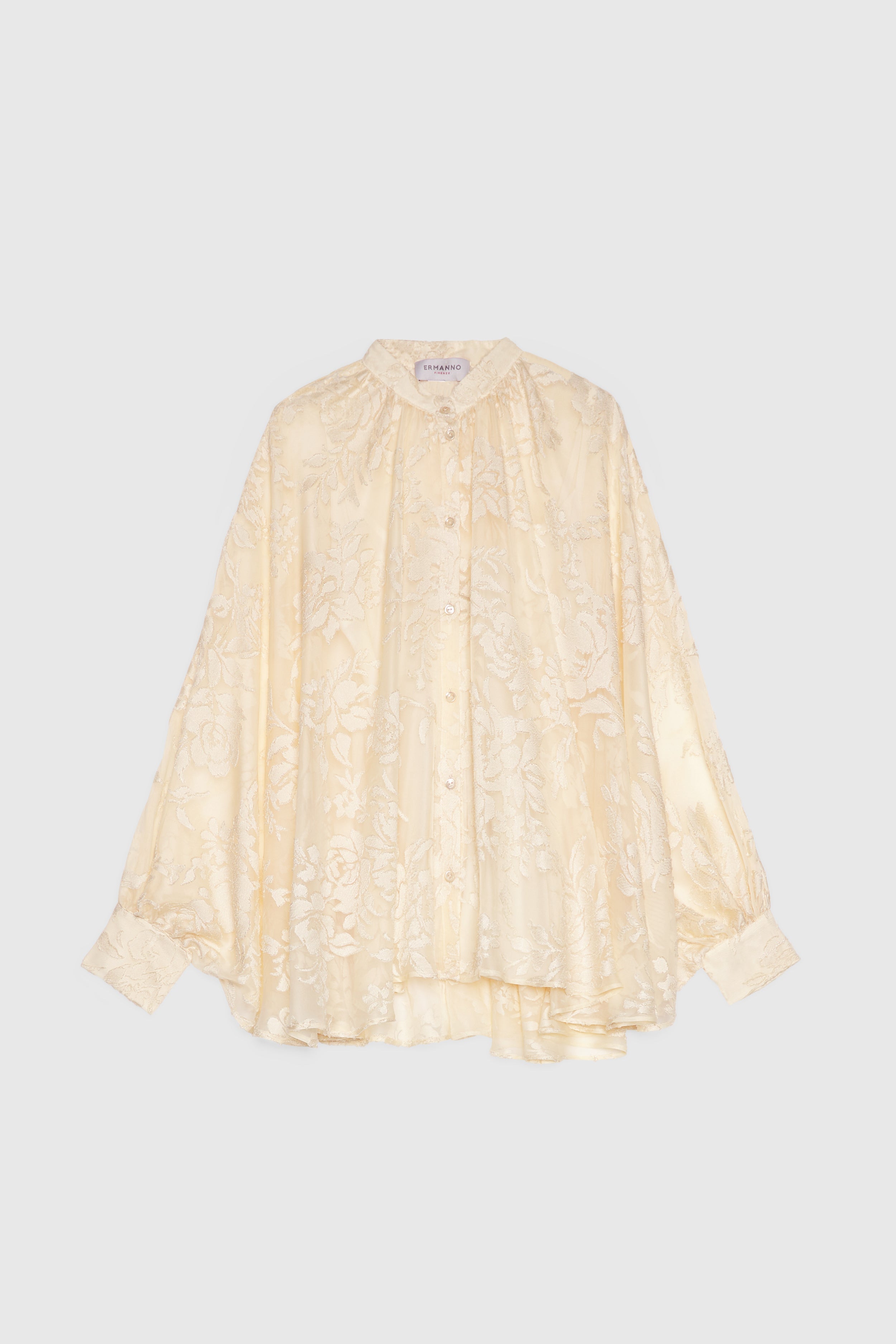 BLUSA AMPIA IN RASO DEVORÉ FLOREALE