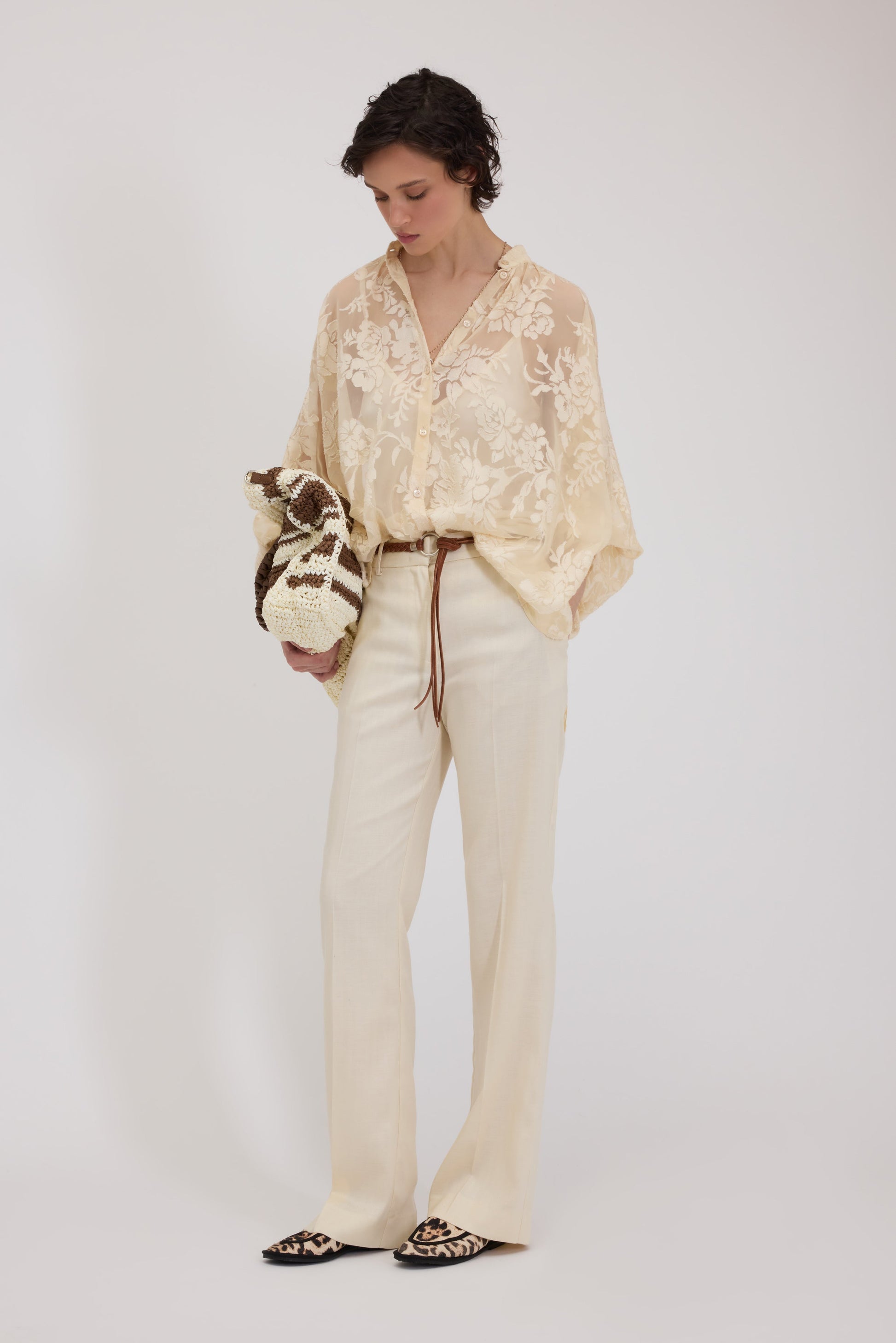 BLUSA AMPIA IN RASO DEVORÉ FLOREALE