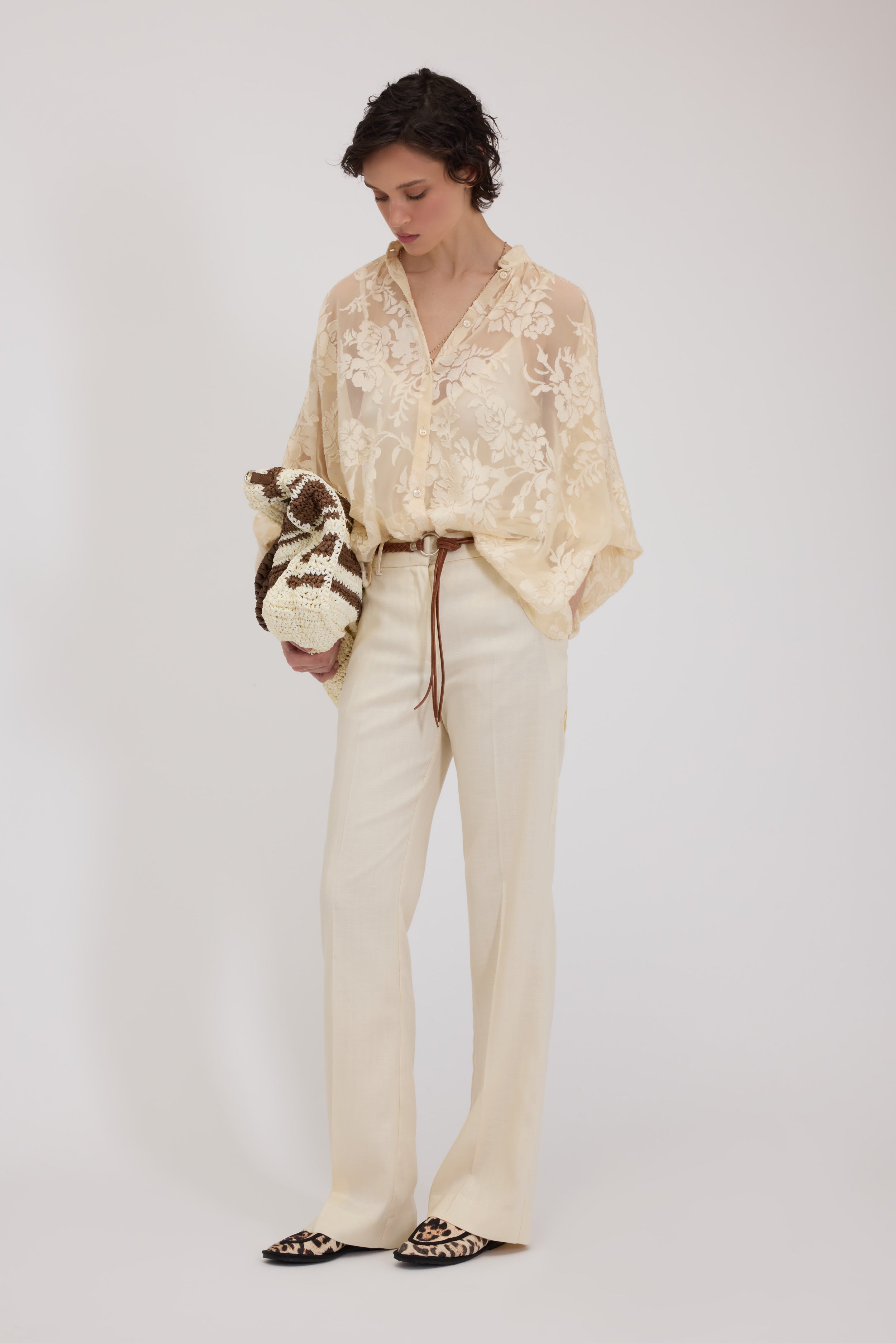 BLUSA AMPIA IN RASO DEVORÉ FLOREALE