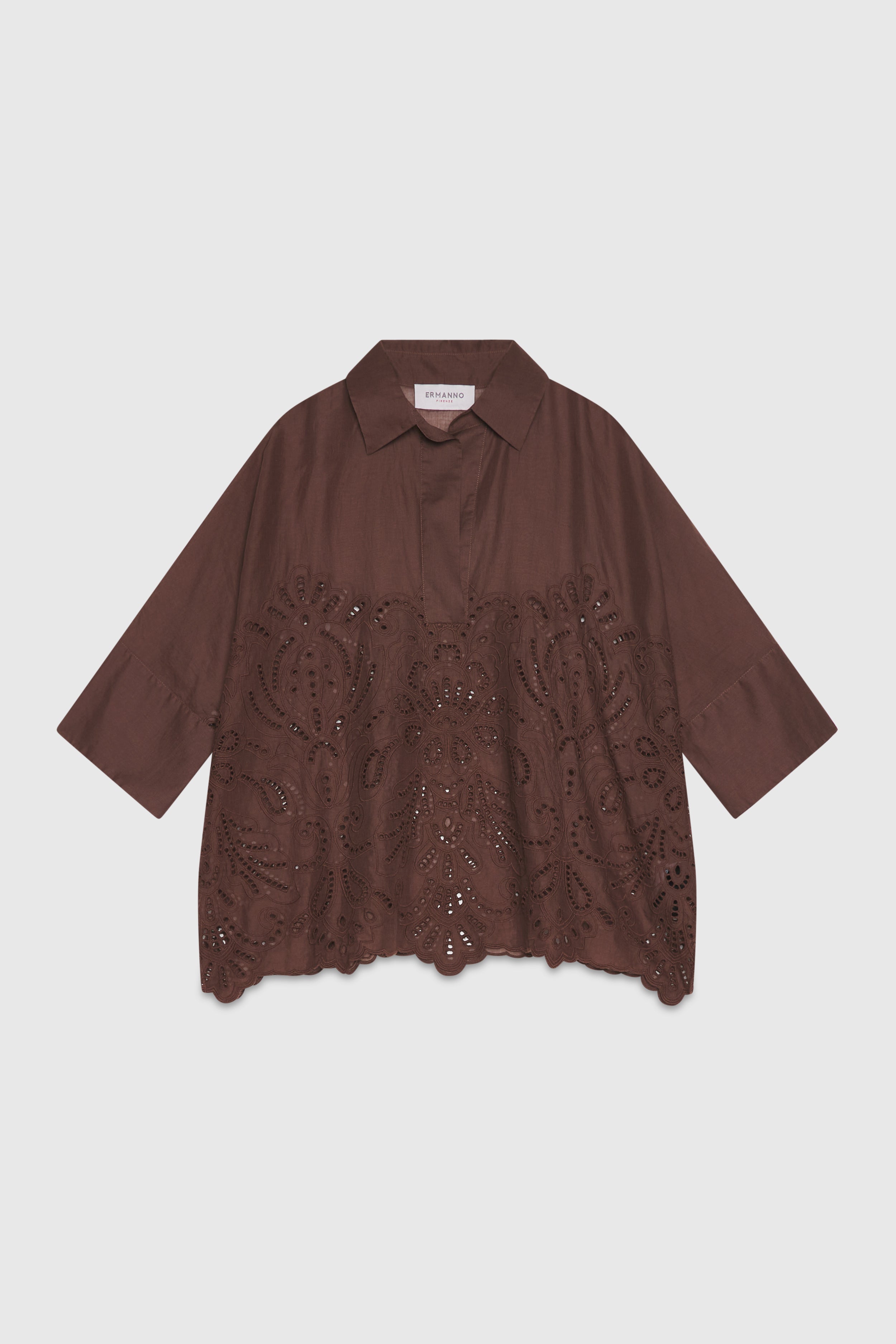KIMONO MUSLIN SHIRT WITH BRODERIE ANGLAISE  