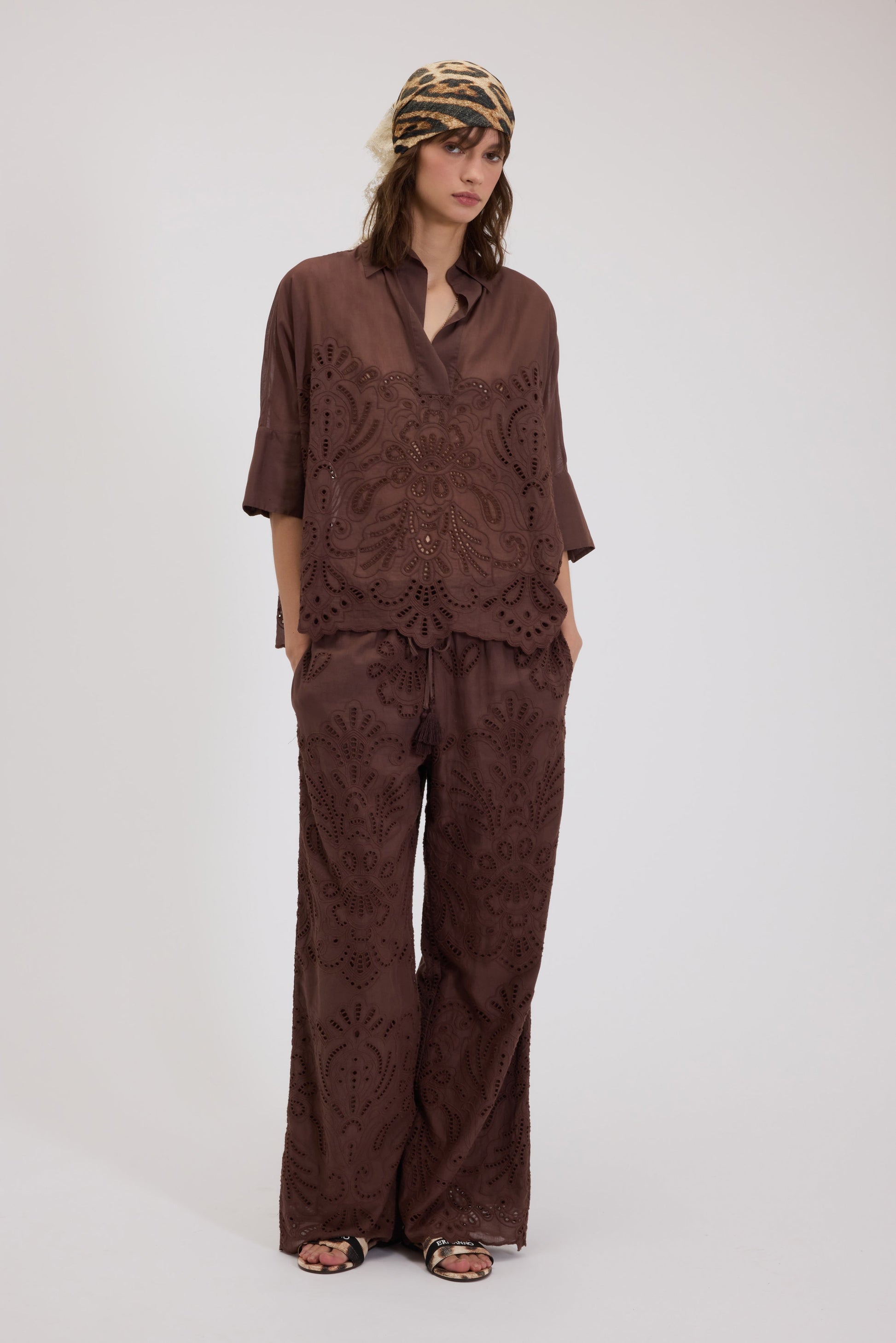 KIMONO MUSLIN SHIRT WITH BRODERIE ANGLAISE  