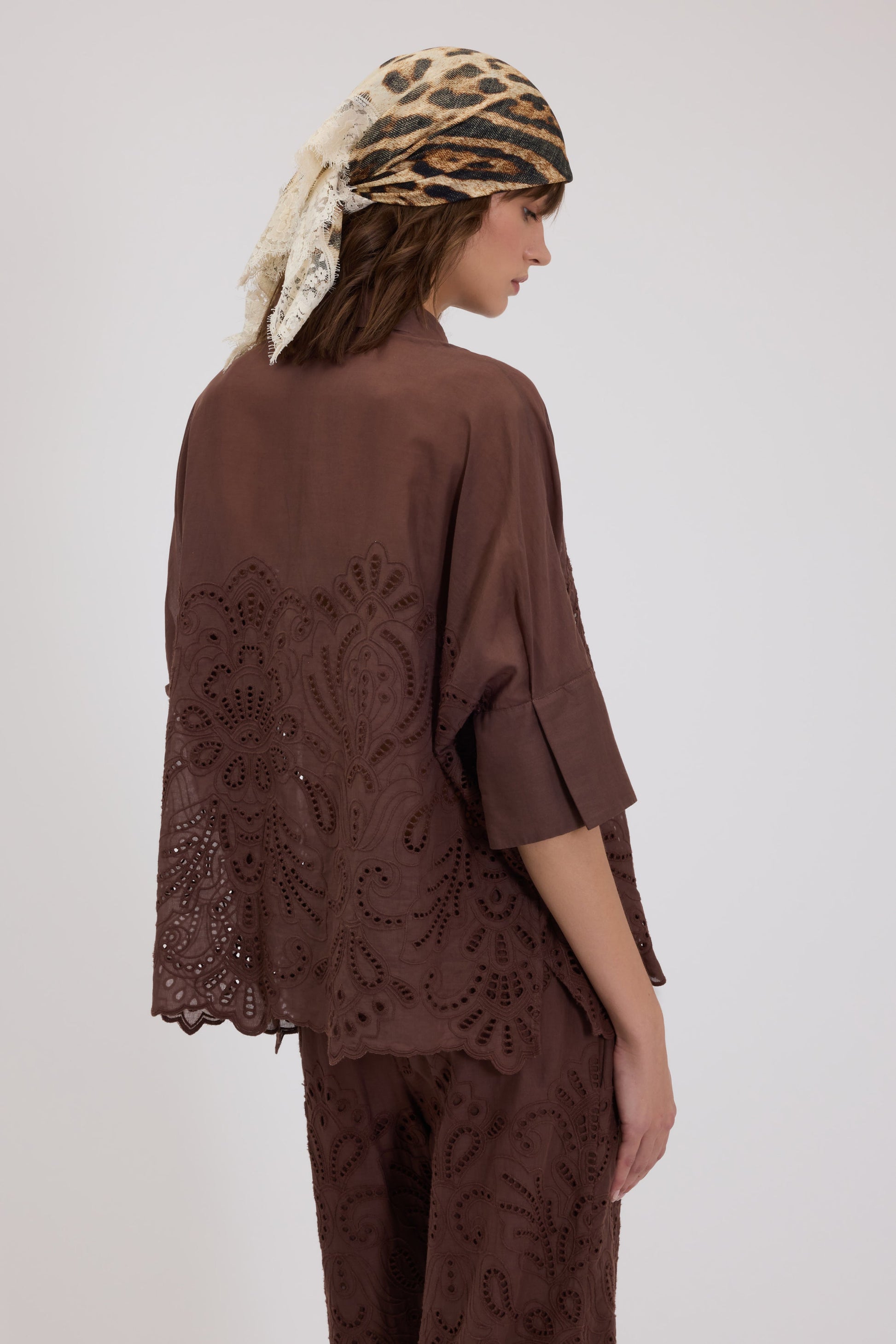 KIMONO MUSLIN SHIRT WITH BRODERIE ANGLAISE  