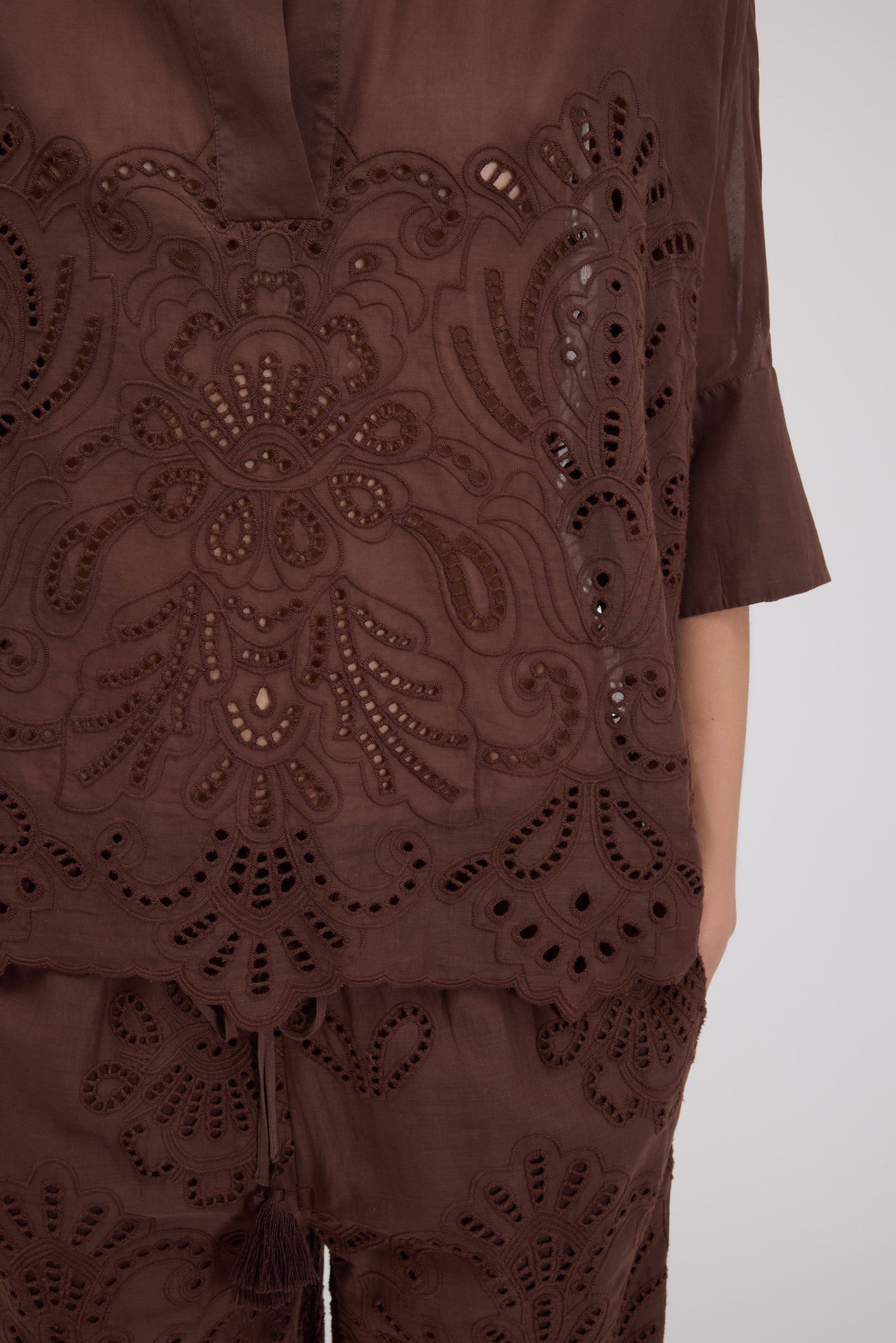 KIMONO MUSLIN SHIRT WITH BRODERIE ANGLAISE  