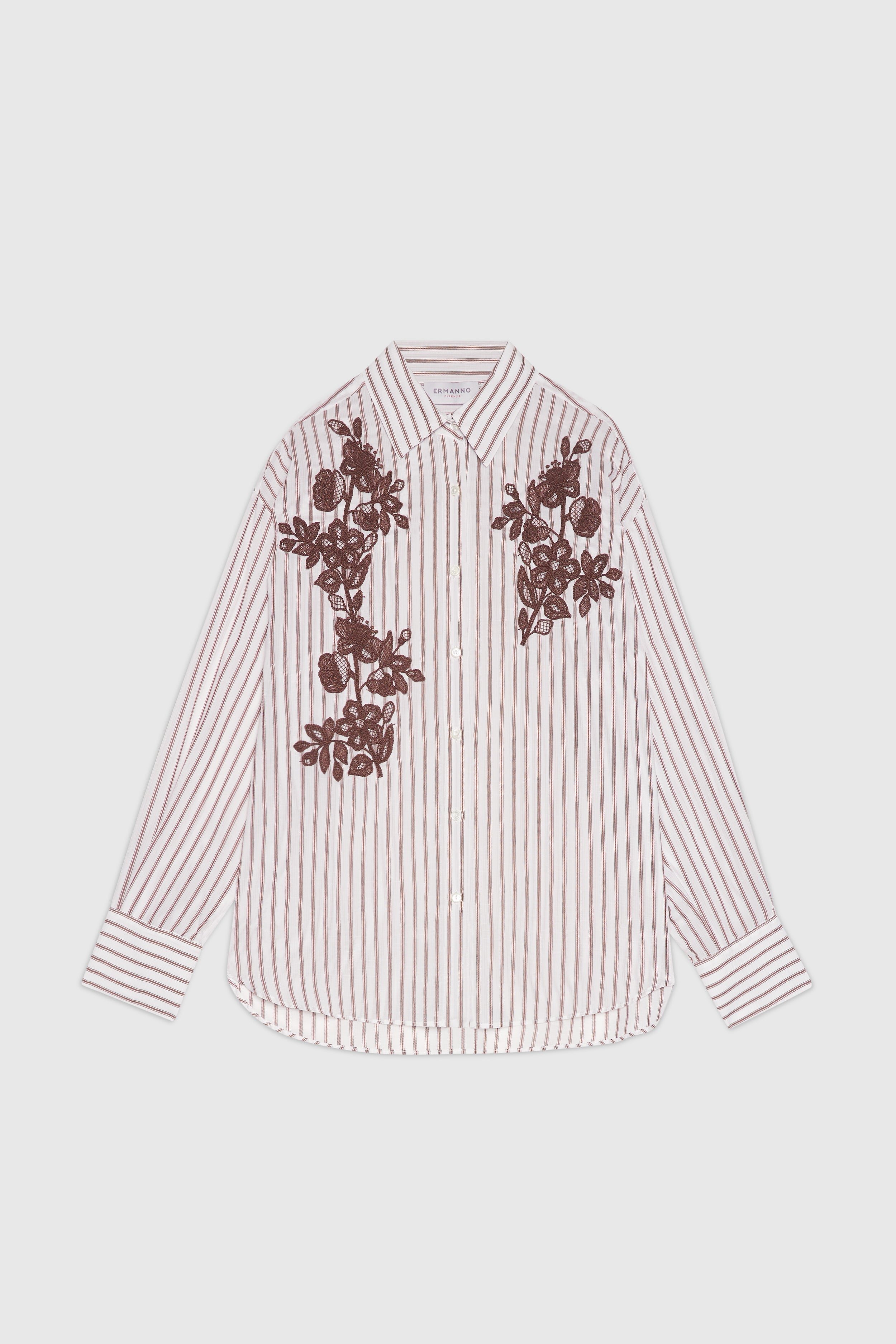 CAMICIA A RIGHE CON RICAMI FLOREALI