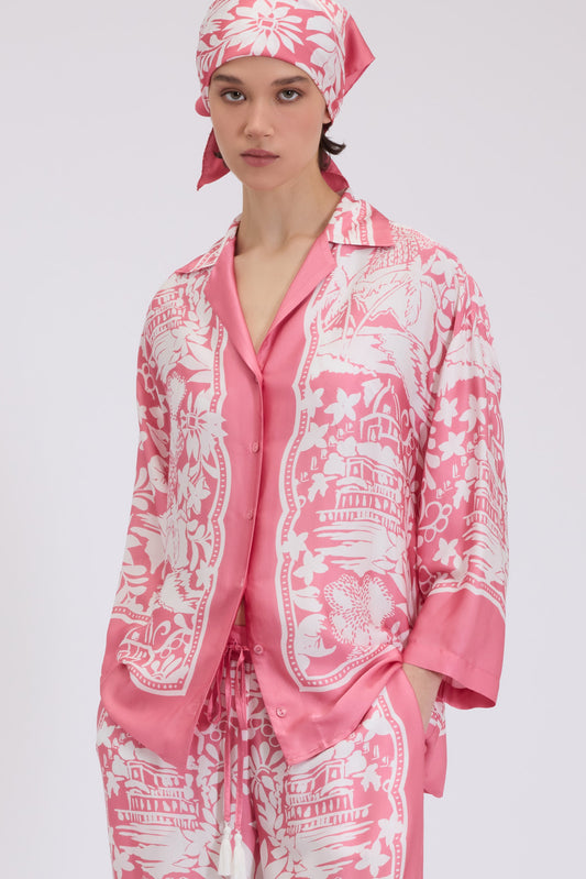 PAJAMA SATIN SHIRT WITH TROPICAL FOULARD PRINT