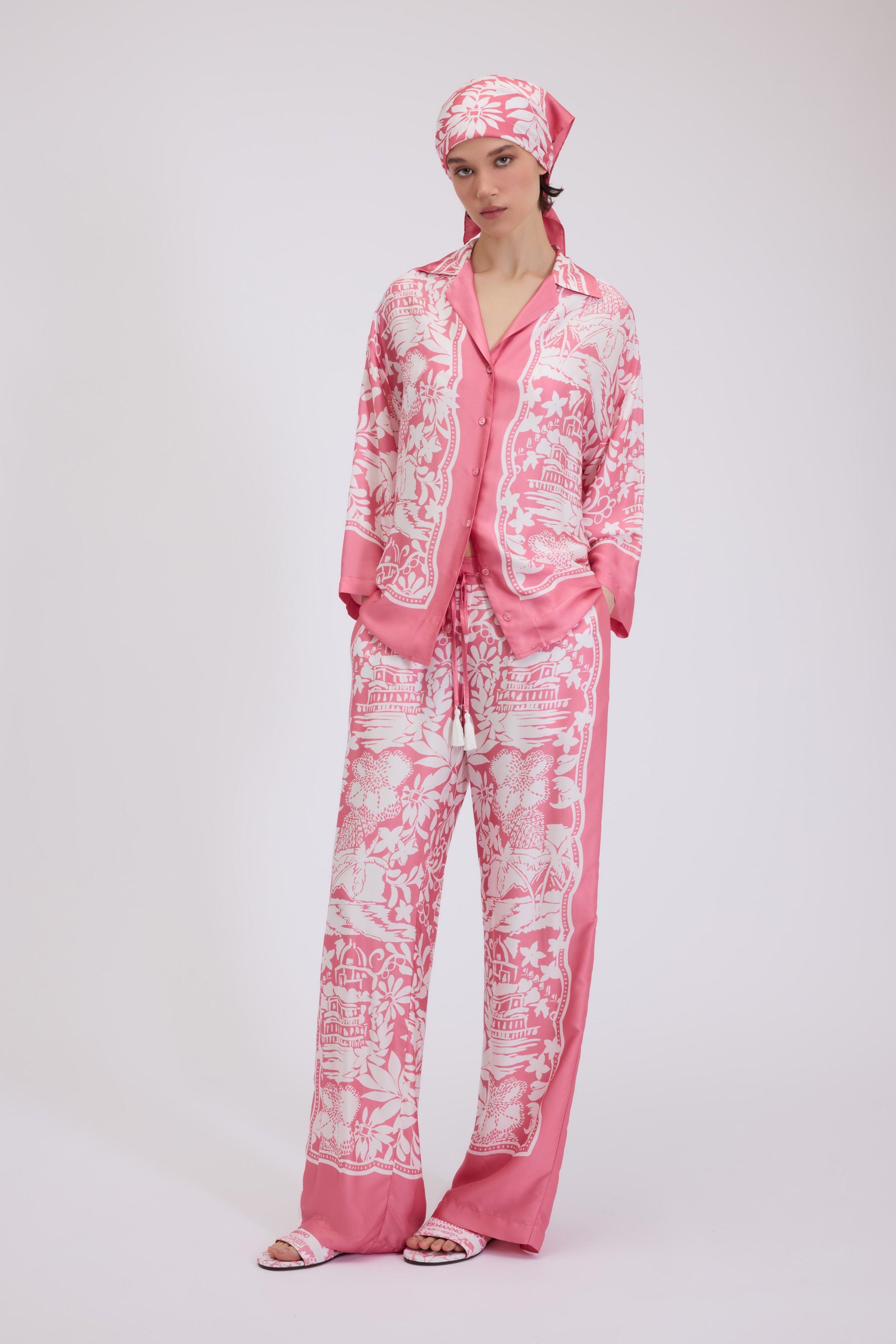PAJAMA SATIN SHIRT WITH TROPICAL FOULARD PRINT