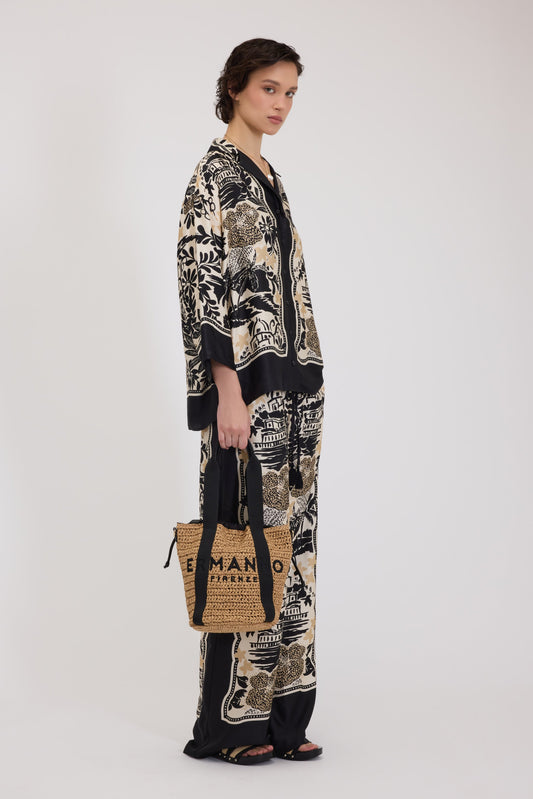 PAJAMA SATIN SHIRT WITH TROPICAL FOULARD PRINT