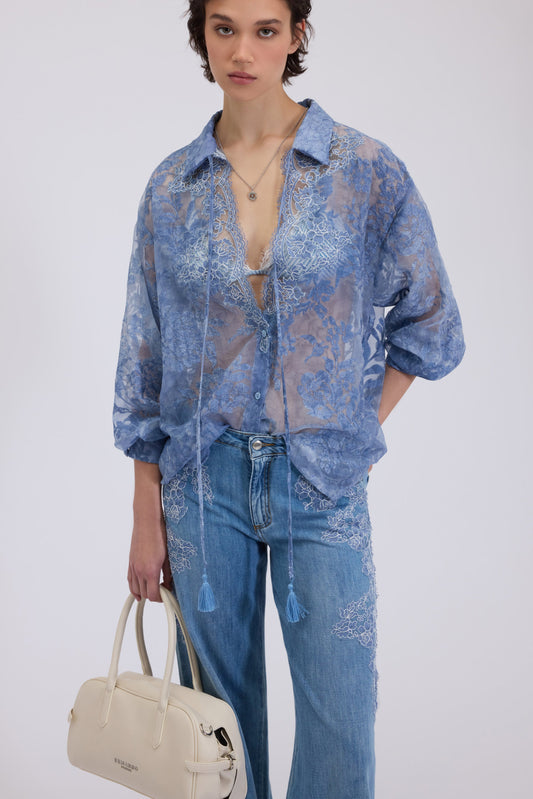 CAMICIA IN RASO DEVORÉ CON PIZZO