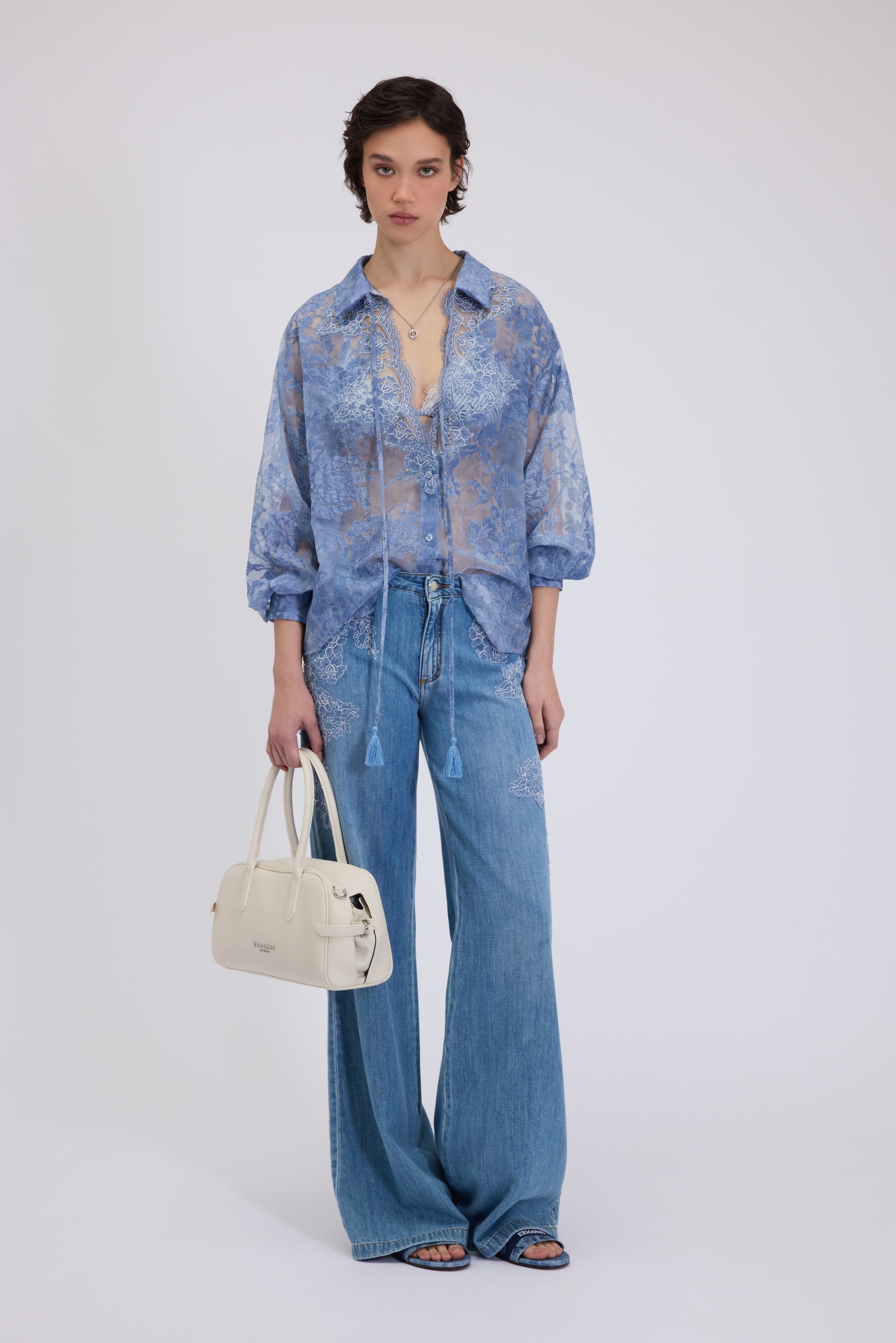 CAMICIA IN RASO DEVORÉ CON PIZZO