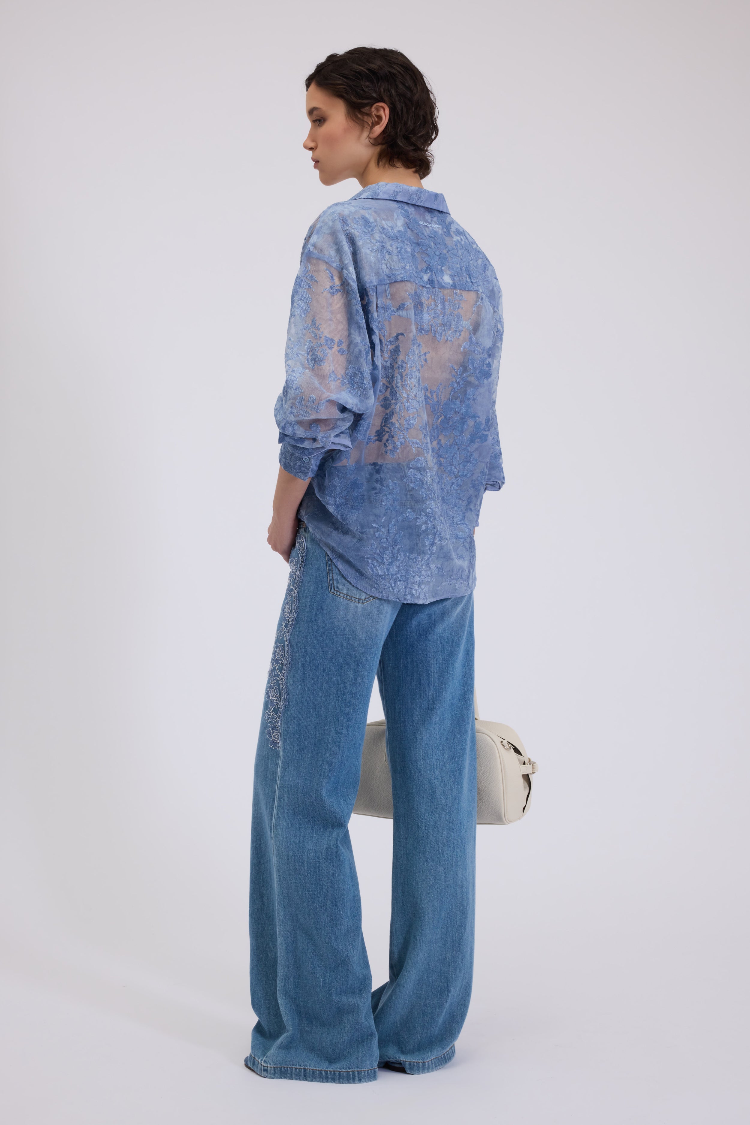 CAMICIA IN RASO DEVORÉ CON PIZZO