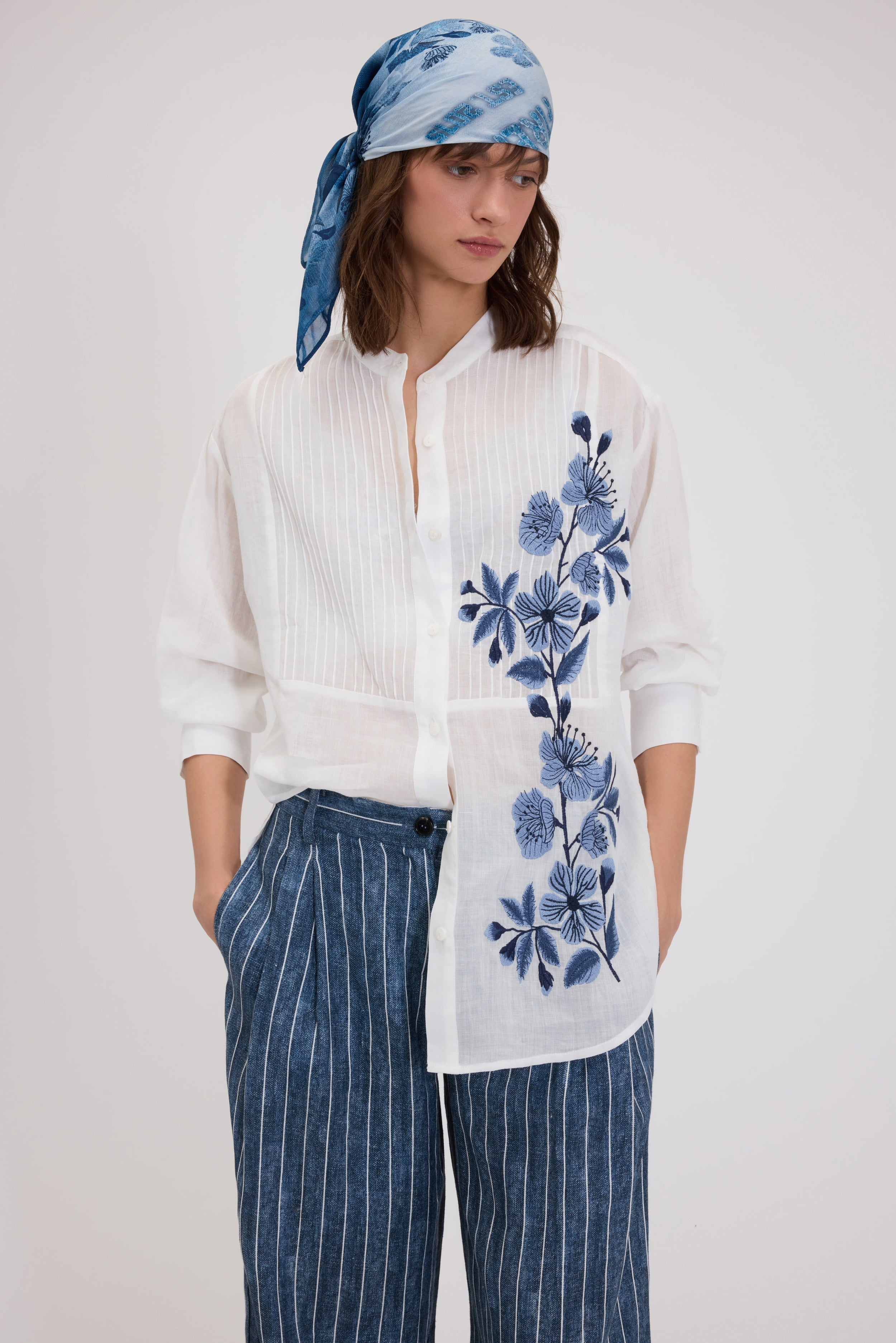 RAMIE SHIRT WITH FLORAL EMBROIDERY