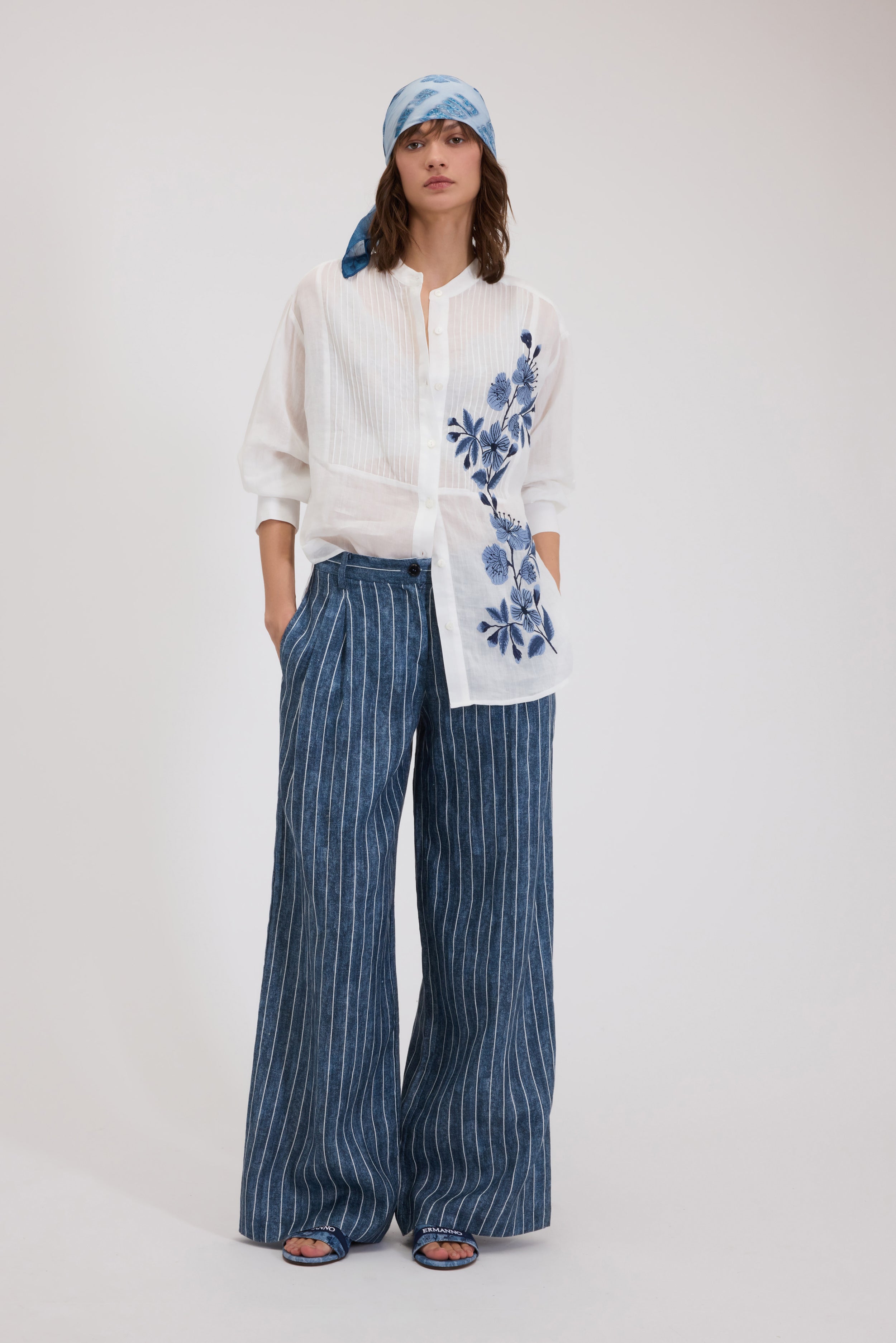 RAMIE SHIRT WITH FLORAL EMBROIDERY