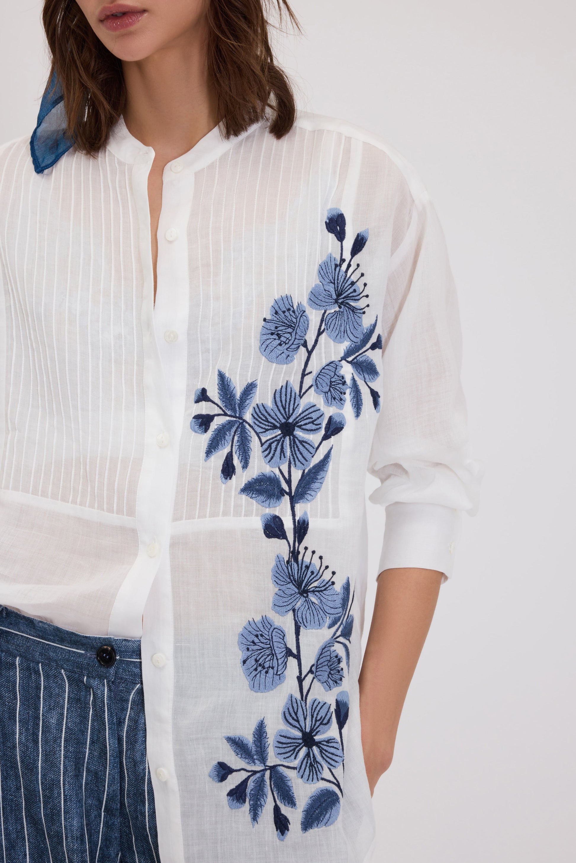 RAMIE SHIRT WITH FLORAL EMBROIDERY