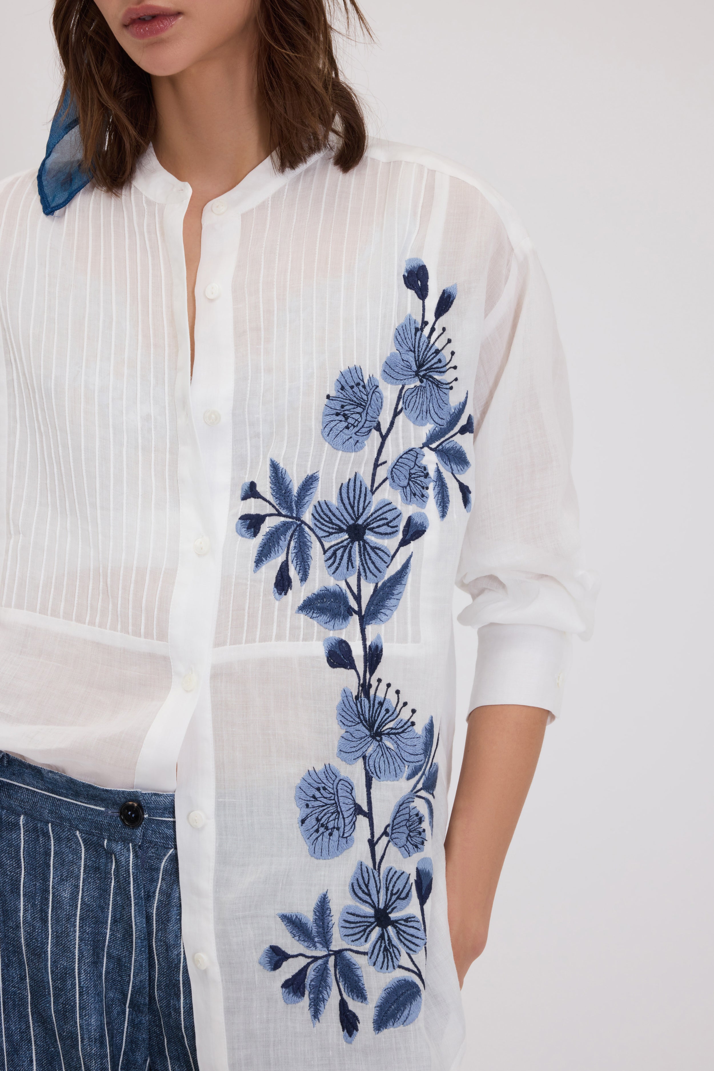 RAMIE SHIRT WITH FLORAL EMBROIDERY