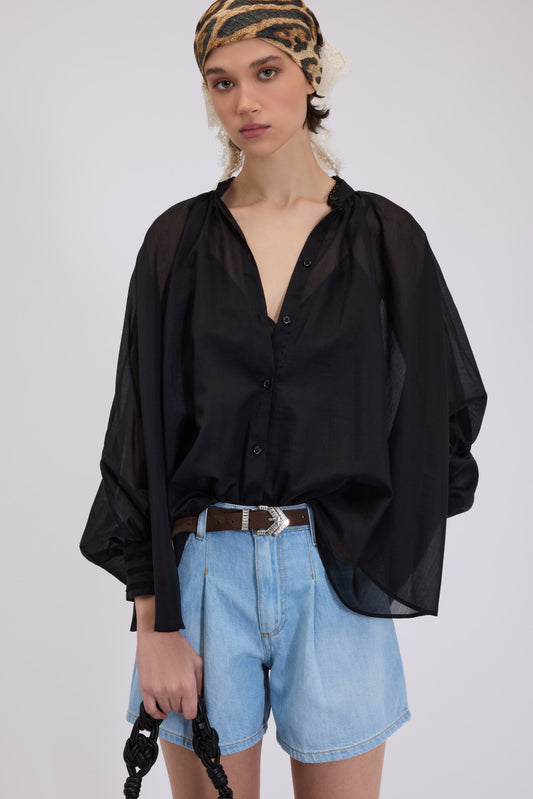 KIMONO BLOUSE IN LIGHT MUSLIN WITH CROCHET LACES